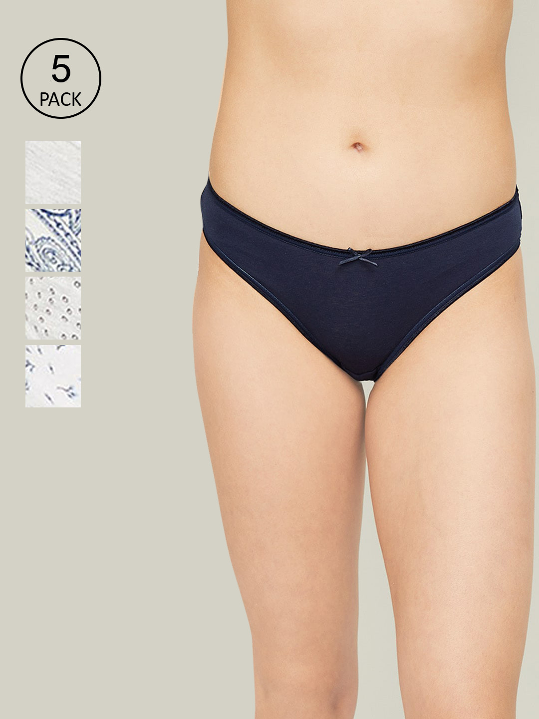 

Ginger By Lifestyle Set Of 5 Women Navy Blue & White Printed Briefs