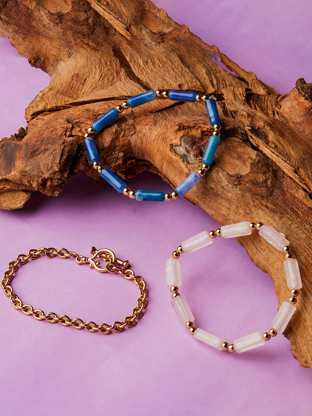 

Accessorize London Set Of 3 Women Country Retreat Bead and Tbar Bracelet, Blue