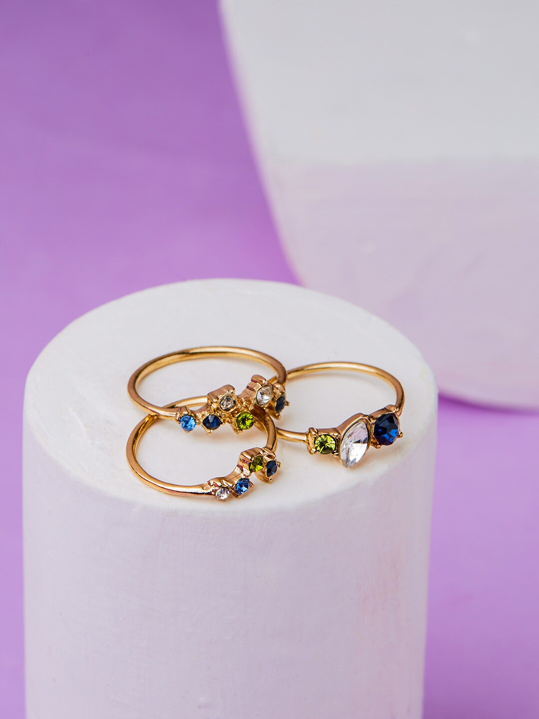 

Accessorize London Set Of 3 Stone Studded Mixed Gems Finger Ring, Gold