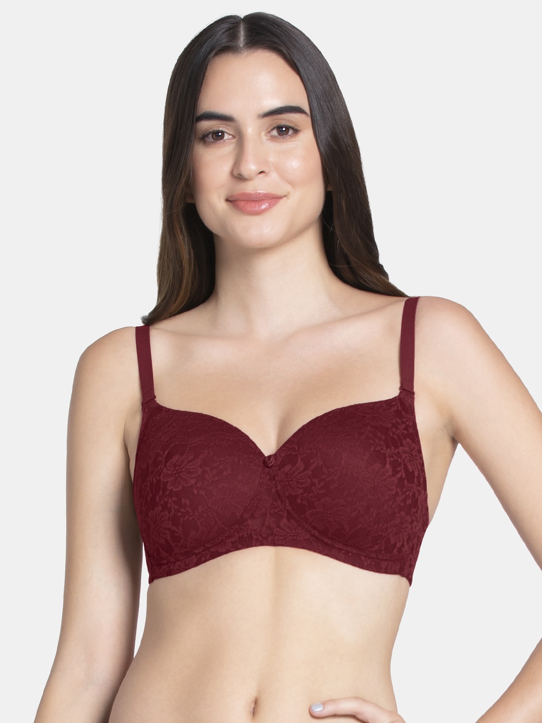 

Amante Padded Floral Romance Lace Bra - BRA10306, Maroon