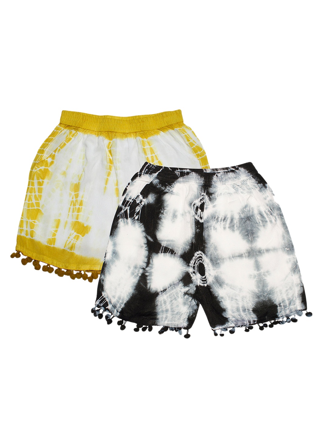

KiddoPanti Girls Pack Of 2 Washed Shorts, Yellow