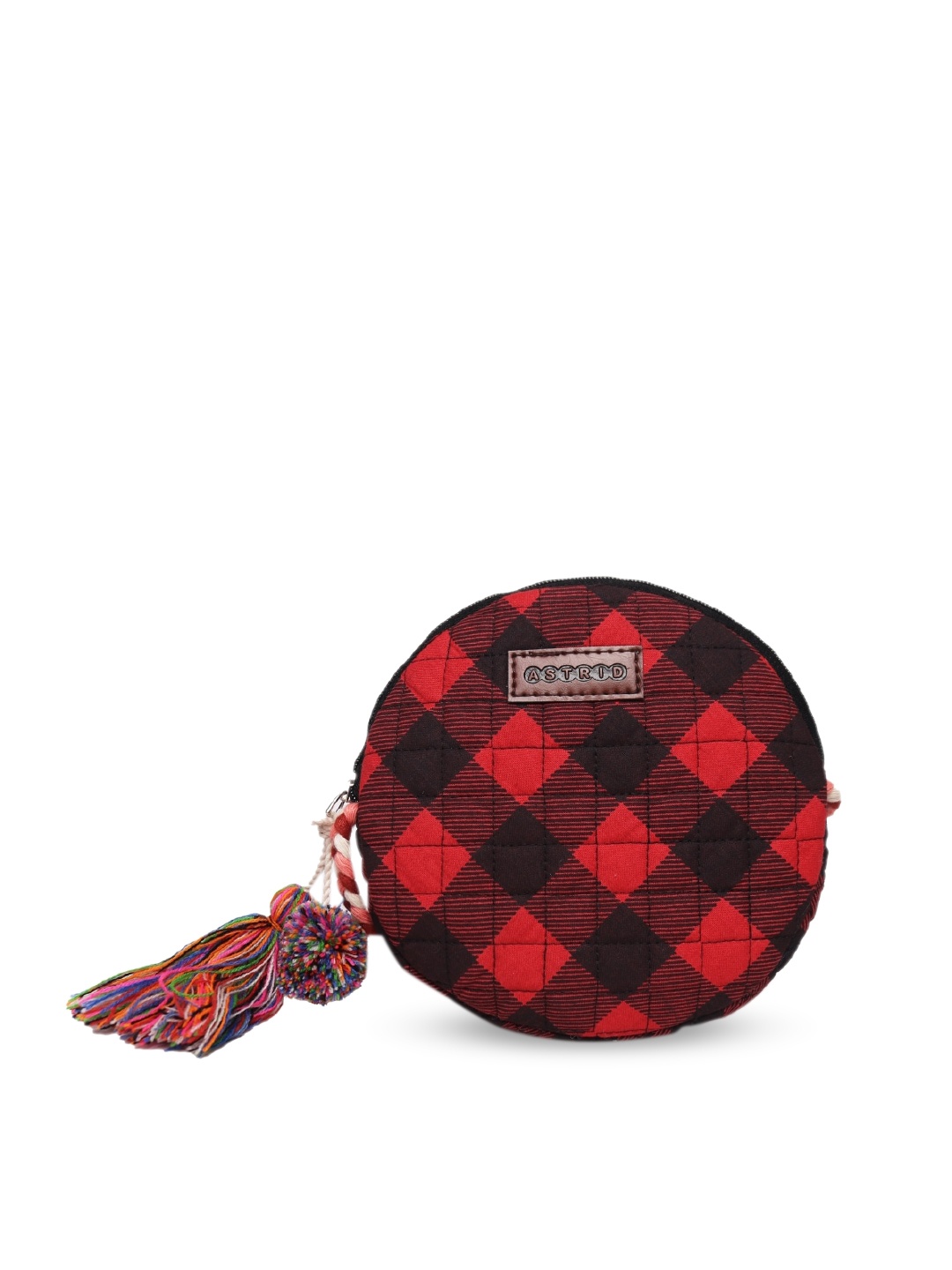 

ASTRID Red Checked Textured Structured Sling Bag with Quilted