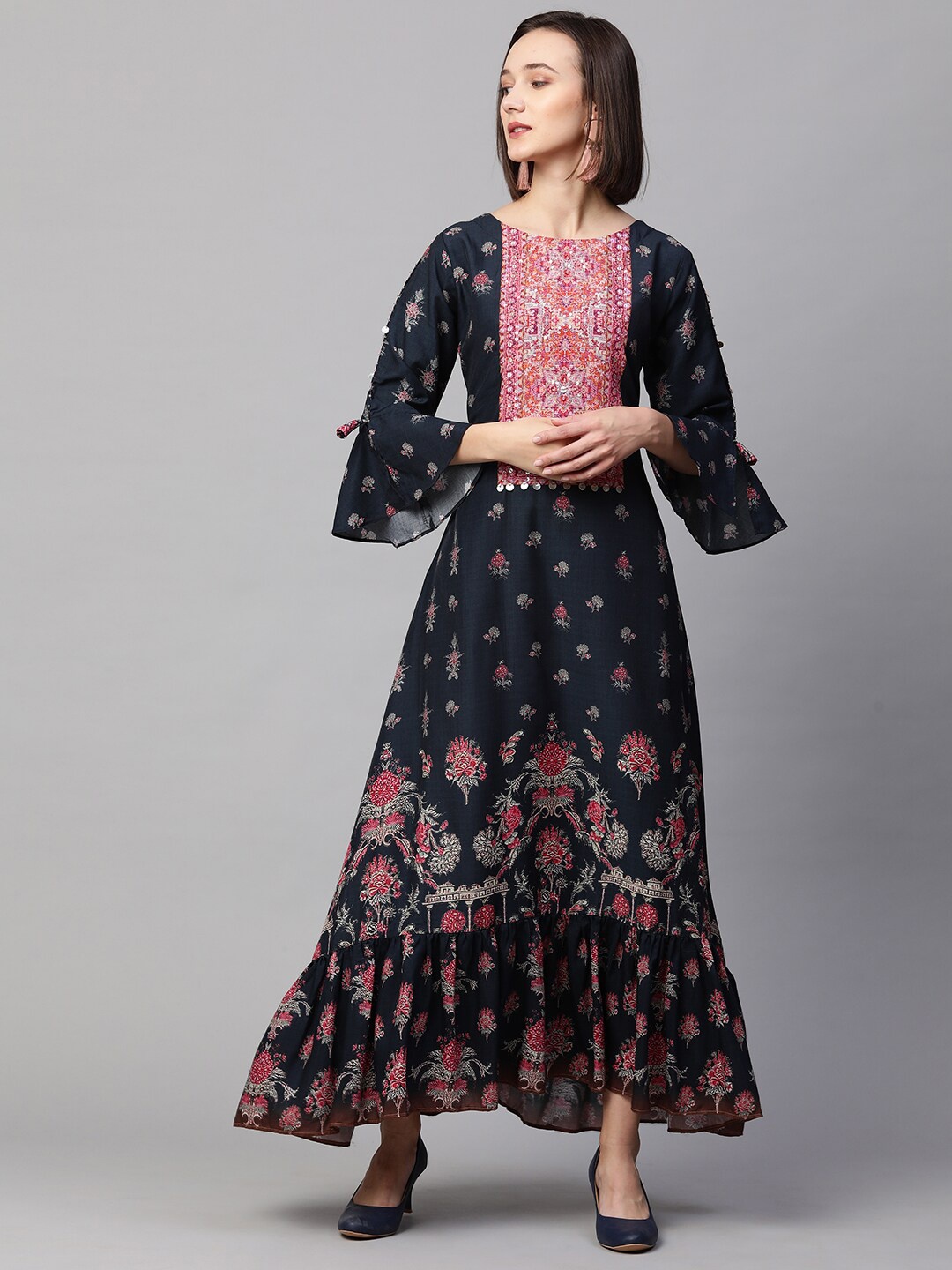 

FASHOR Navy Blue Ethnic Motifs Maxi Dress