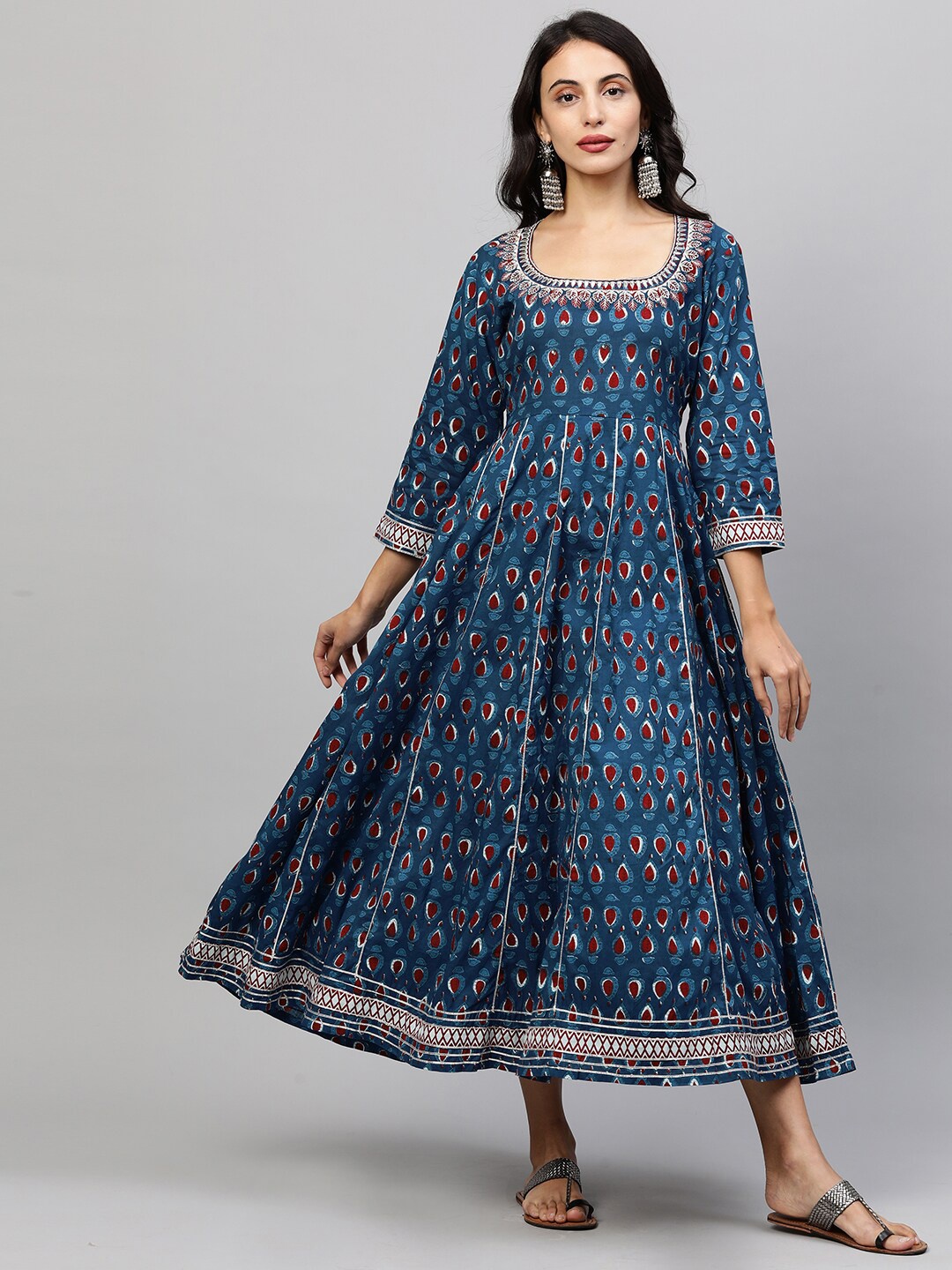 

FASHOR Blue Ethnic Motifs Ethnic Maxi Dress