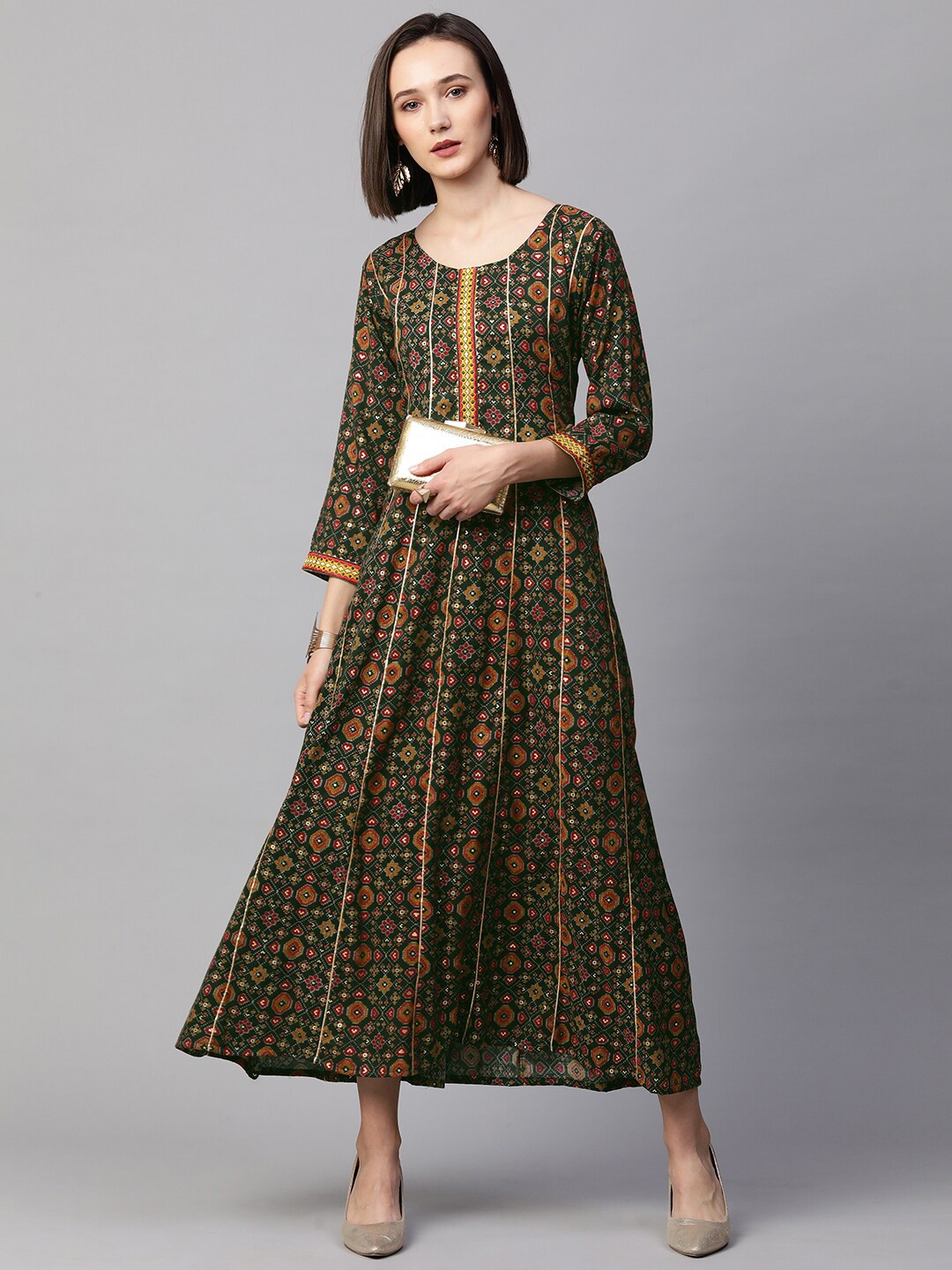 

FASHOR Green & Magenta Ethnic Motifs Ethnic Maxi Dress