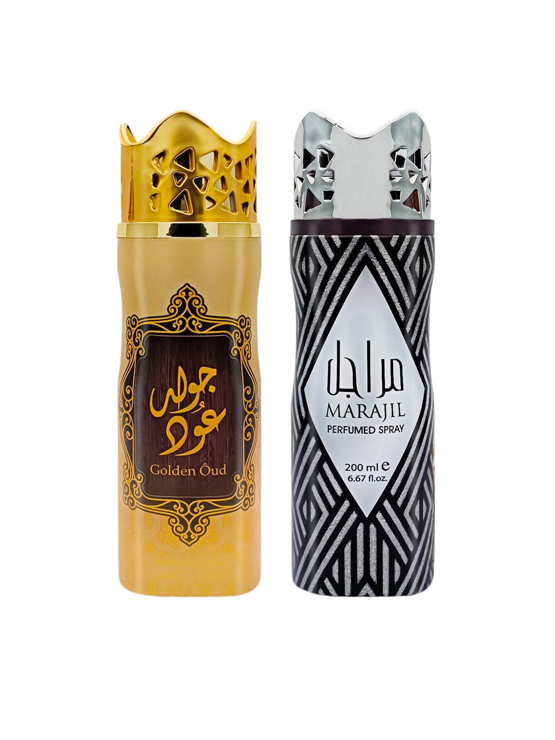 

ASDAAF Set Of 2 Golden Oud & Marajil Deodorant Body Spray 200 ml each, Gold