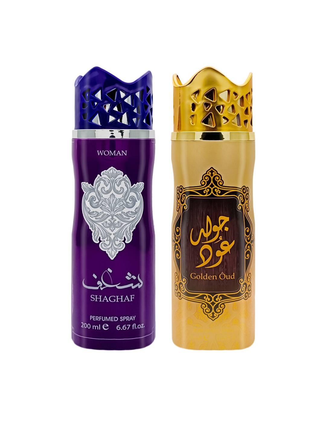 

ASDAAF Pack of 2 Shaghaf Women & Golden Oud Deodorant Body Spray- 200ml, Purple