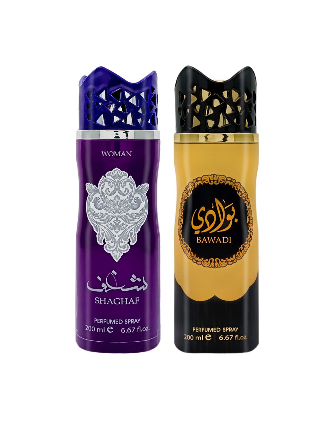 

ASDAAF by Lattafa Men Pack Of 2 Shaghaf & Bawadi Deodorant Body Spray-200ml, Purple
