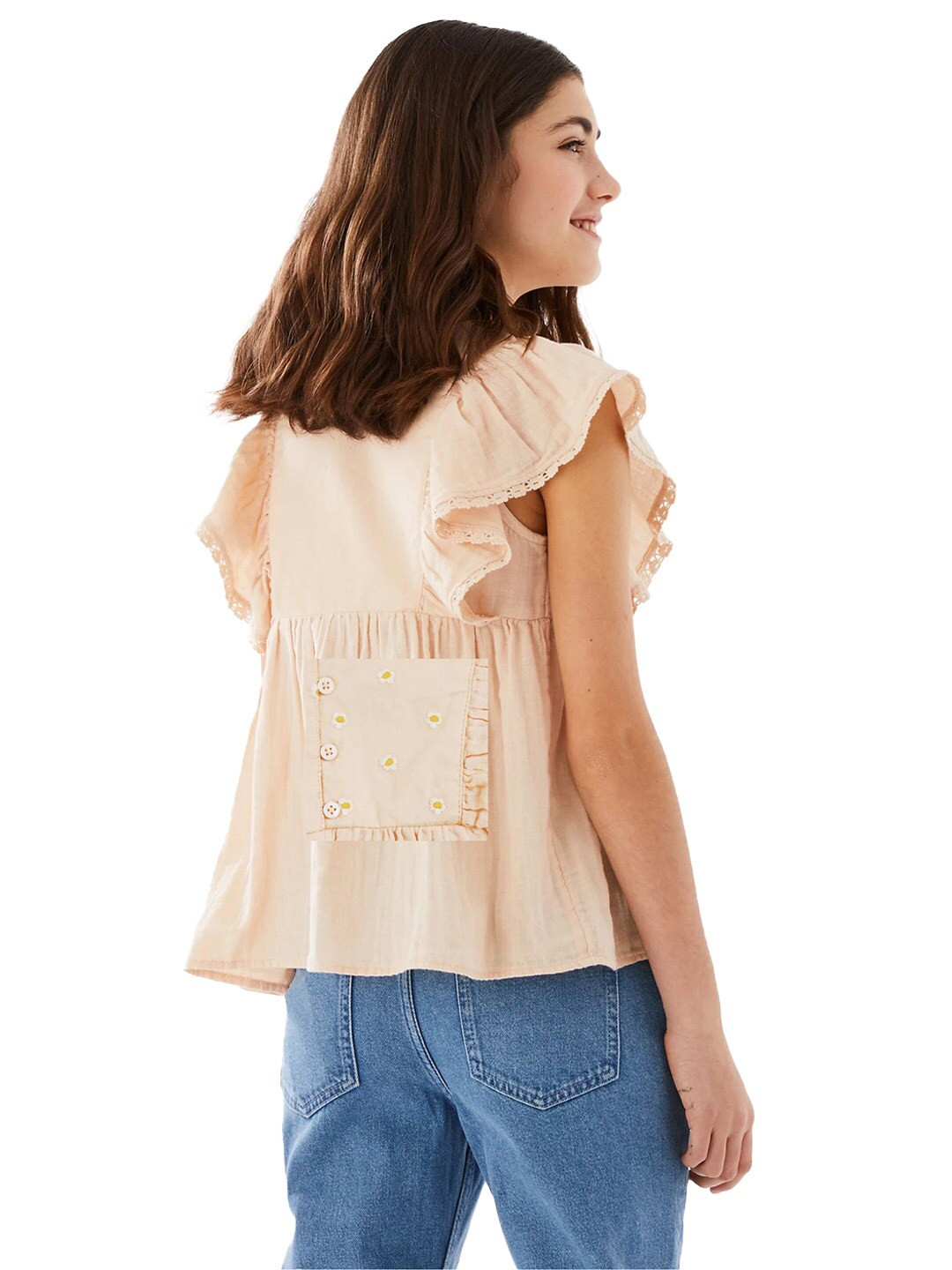 

Marks & Spencer Girls Beige Floral Embroidered Pure Cotton Top
