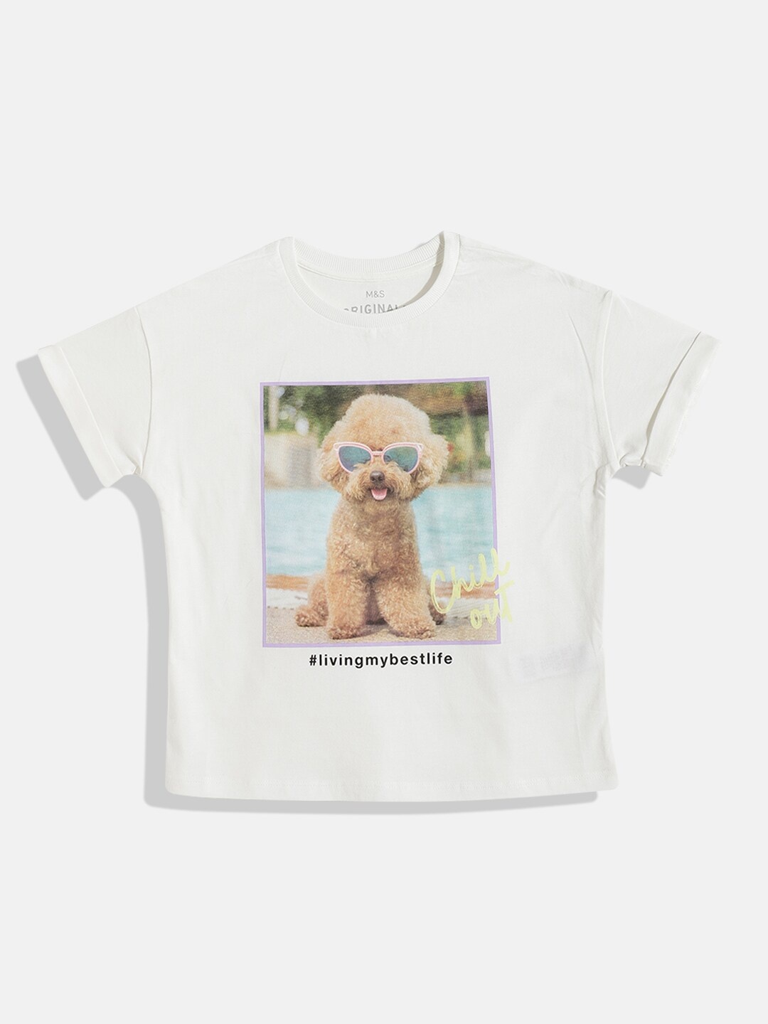 

Marks & Spencer Girls White & Brown Pure Cotton Graphic Print T-shirt