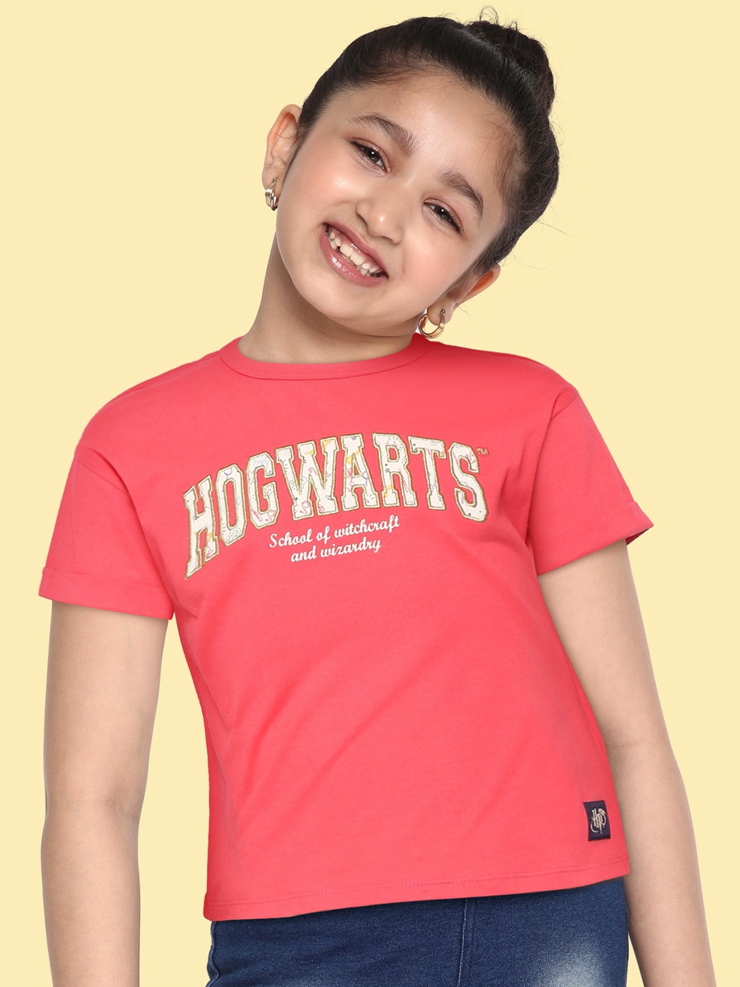 

Marks & Spencer Girls Pink & White Cotton Hogwarts Embroidered T-shirt