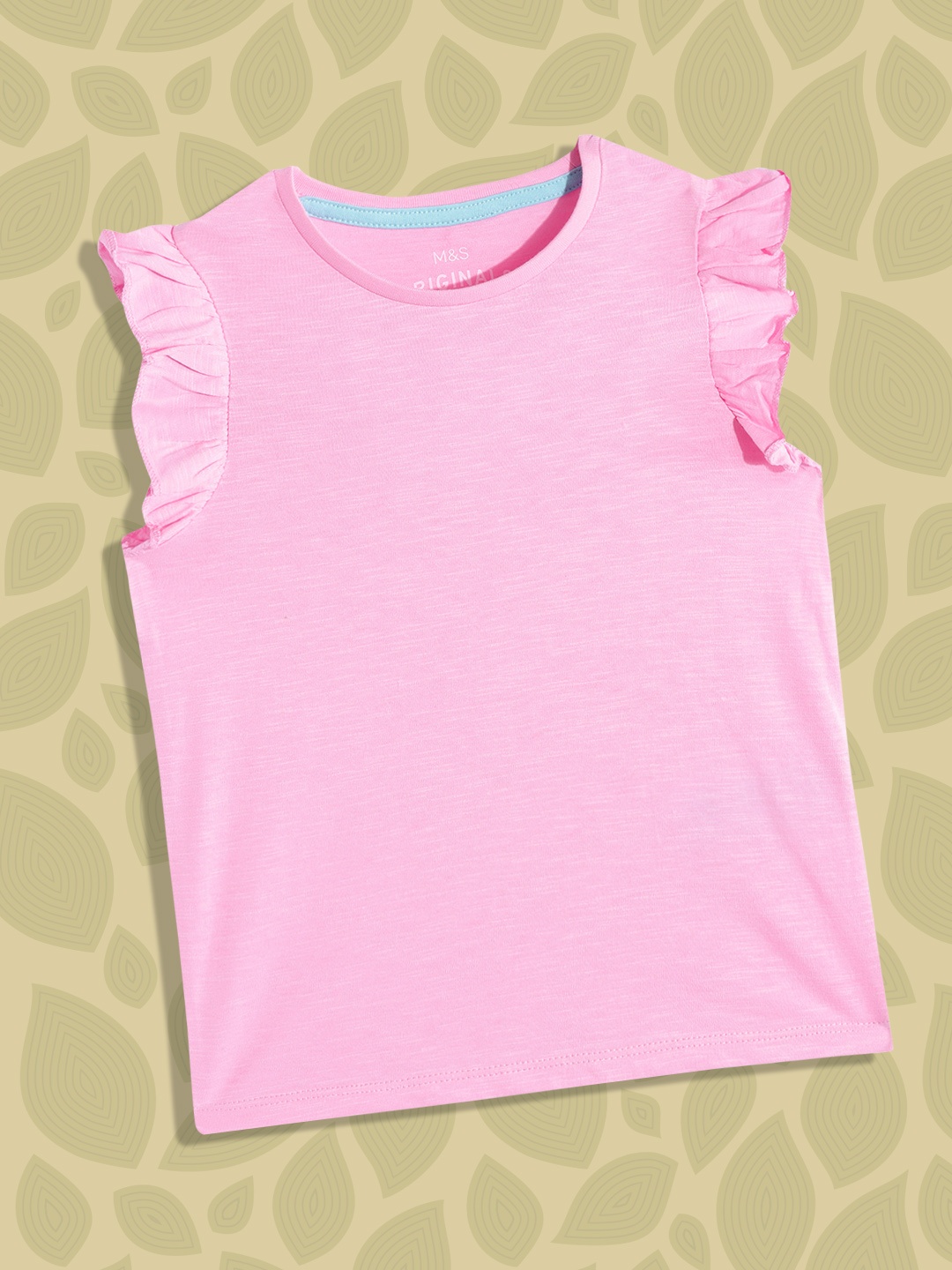 

Marks & Spencer Girls Pink Solid Pure Cotton Ruffle Detail Top