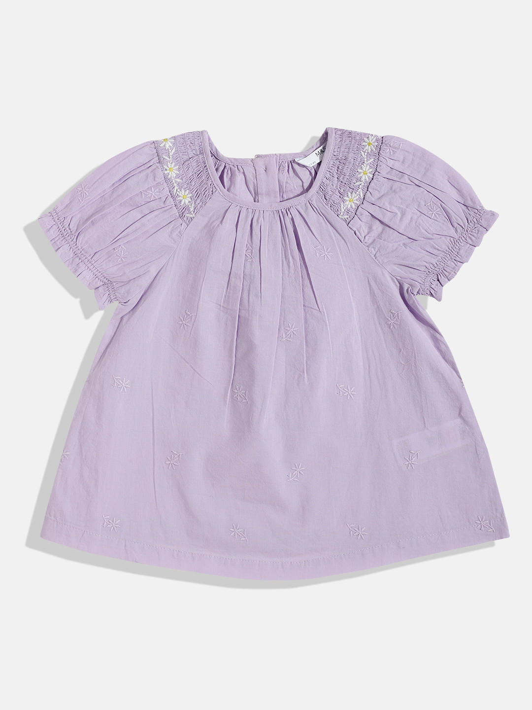 

Marks & Spencer Girls Lilac & White Pure Cotton Floral Embroidered Smocked Top, Lavender