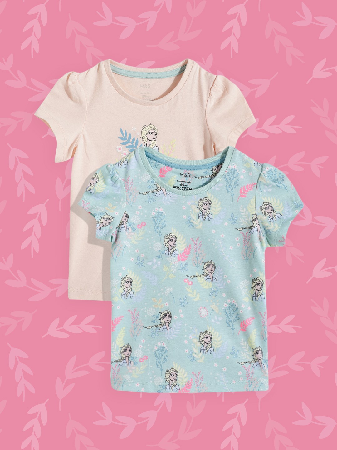 

Marks & Spencer Girls Pack of 2 Pure Cotton Frozen Printed T-shirts, Green