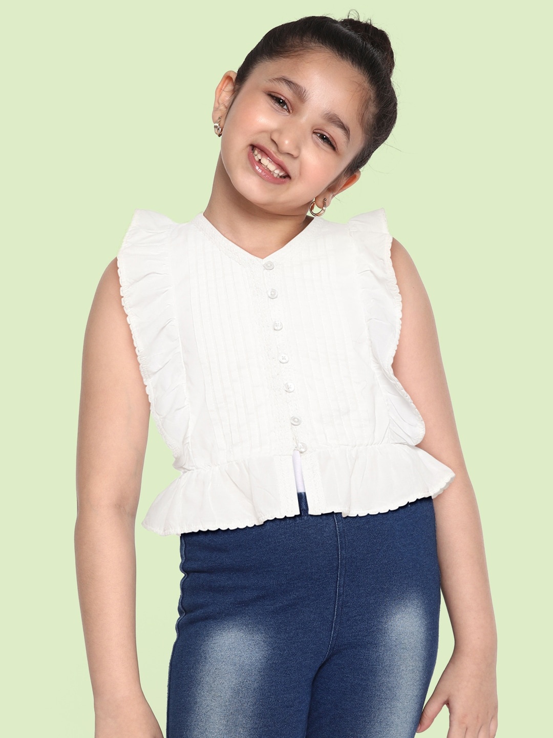 

Marks & Spencer Girls White Self-Striped Pure Cotton Ruffles Top