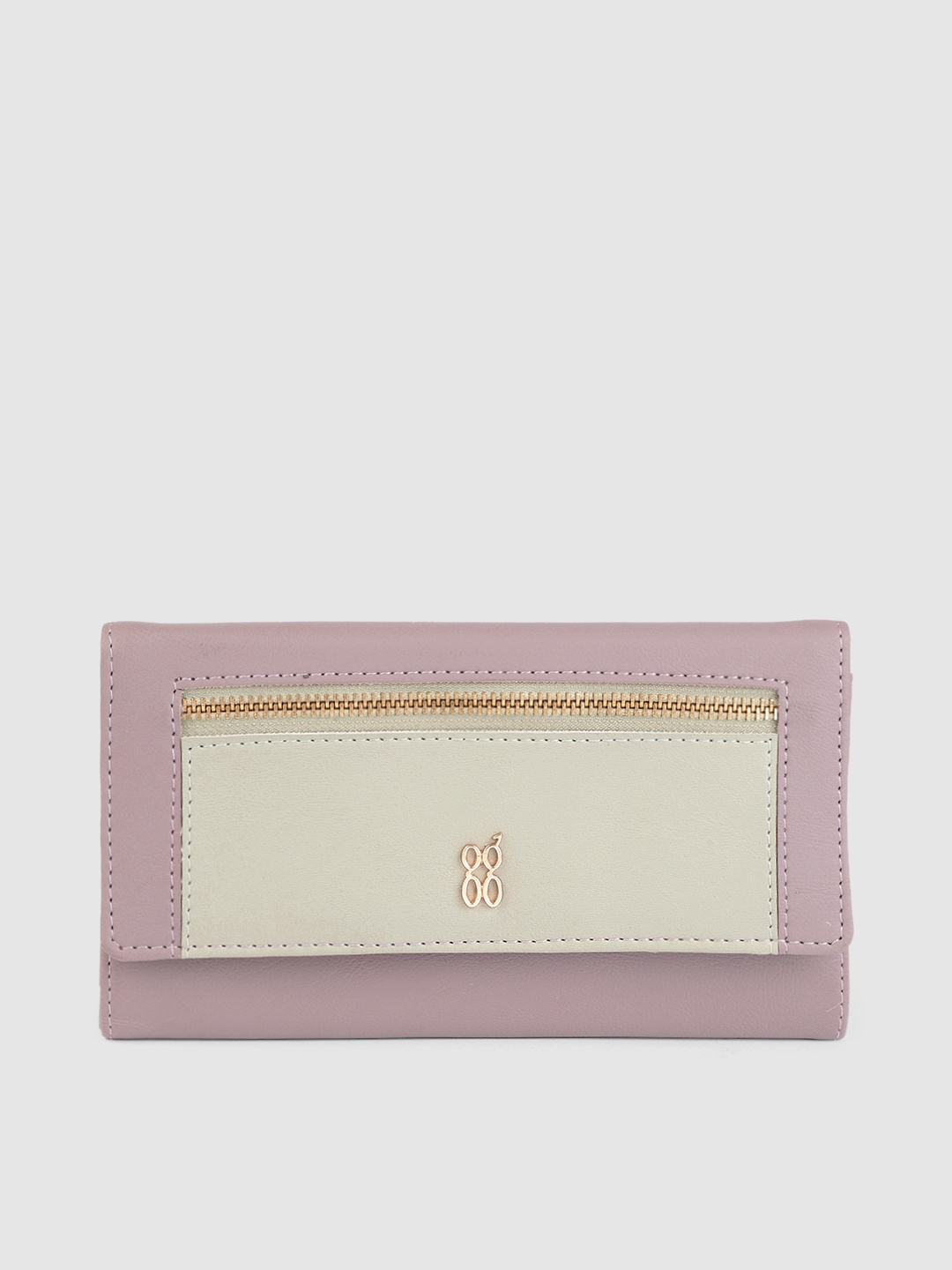 

Baggit Women Lavender & Beige Colourblocked Zip Detail Envelope Wallet