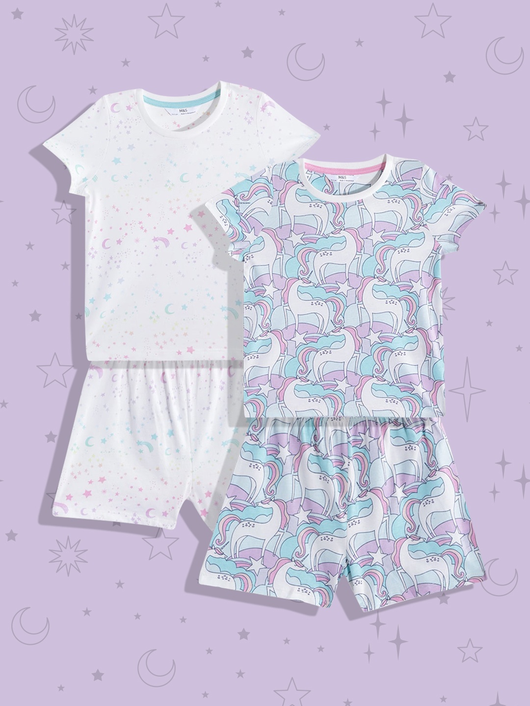 

Marks & Spencer Girls Pack of 2 Conversational Printed Cotton Shorts Set, White