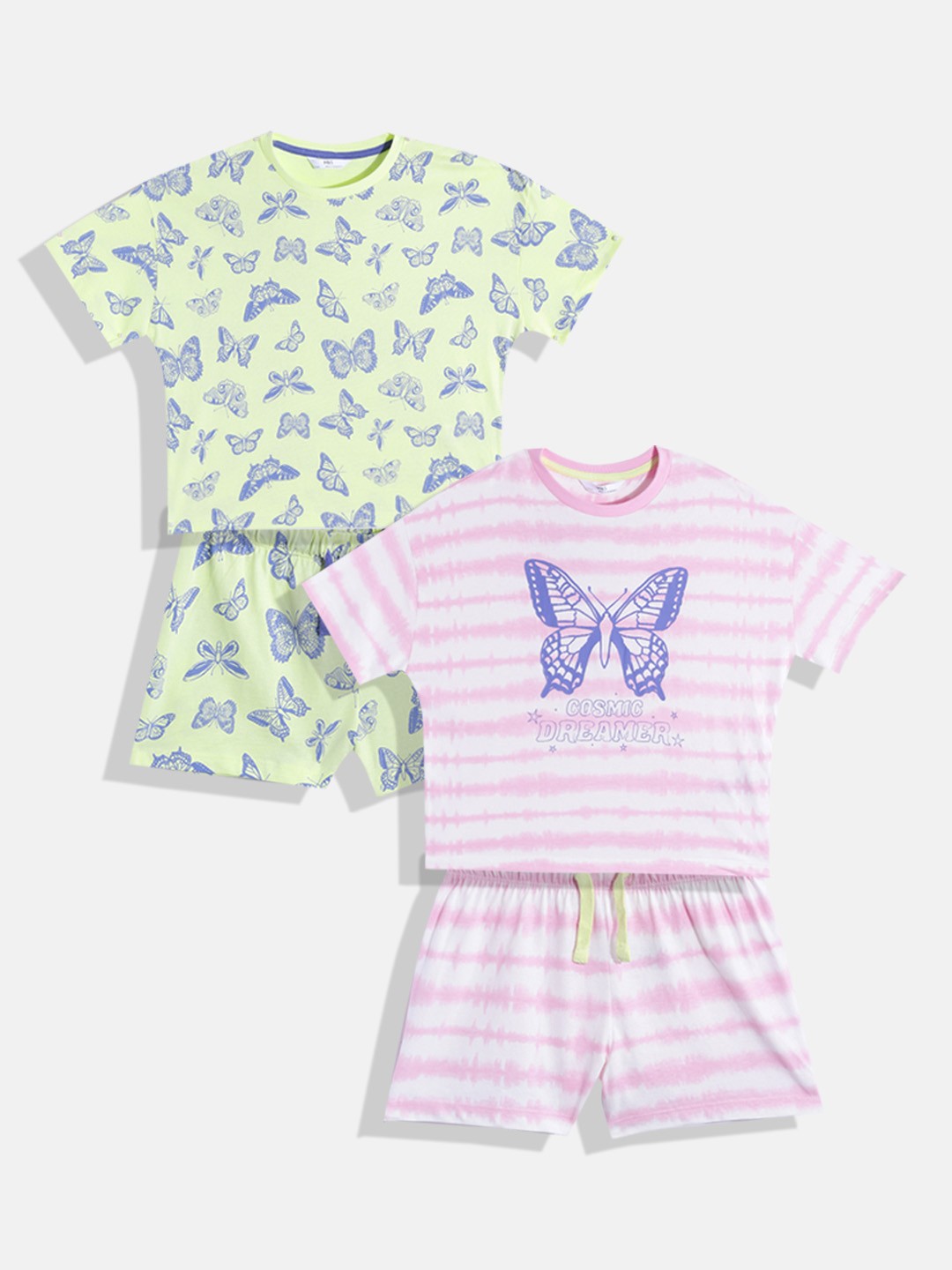 

Marks & Spencer Girls Pack of 2 Pink & Green Printed Cotton Shorts Set