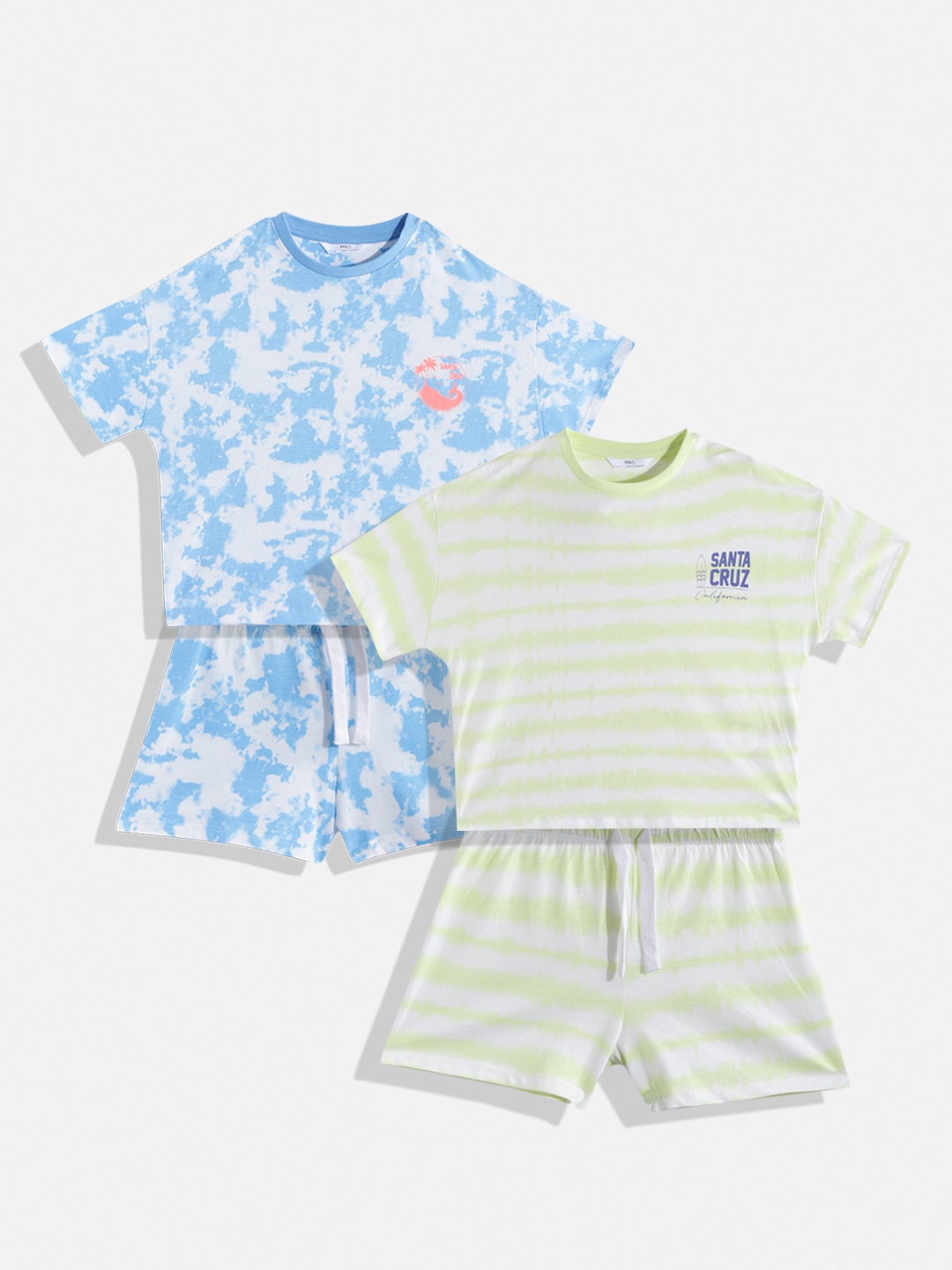 

Marks & Spencer Girls Pack of 2 Blue & Green Printed Cotton Shorts Set