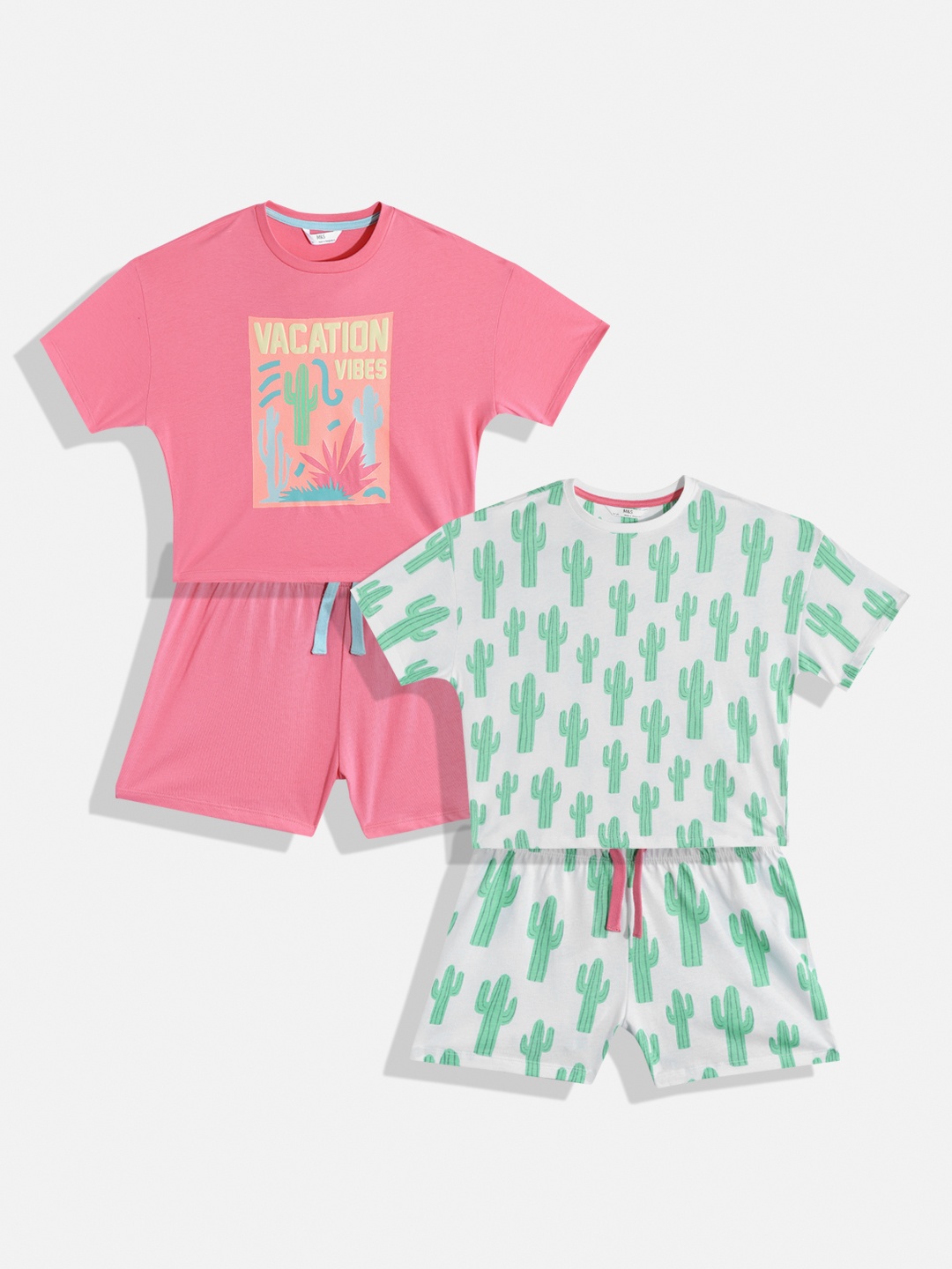 

Marks & Spencer Girls Pack of 2 Pink & White Printed Cotton Shorts Set