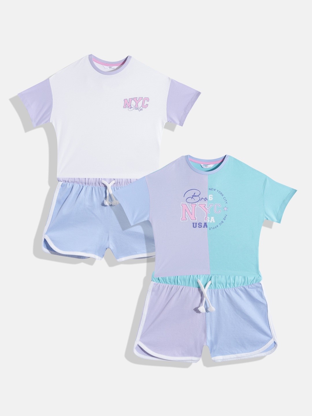 

Marks & Spencer Girls Pack of 2 White & Purple Colourblocked Cotton Shorts Set