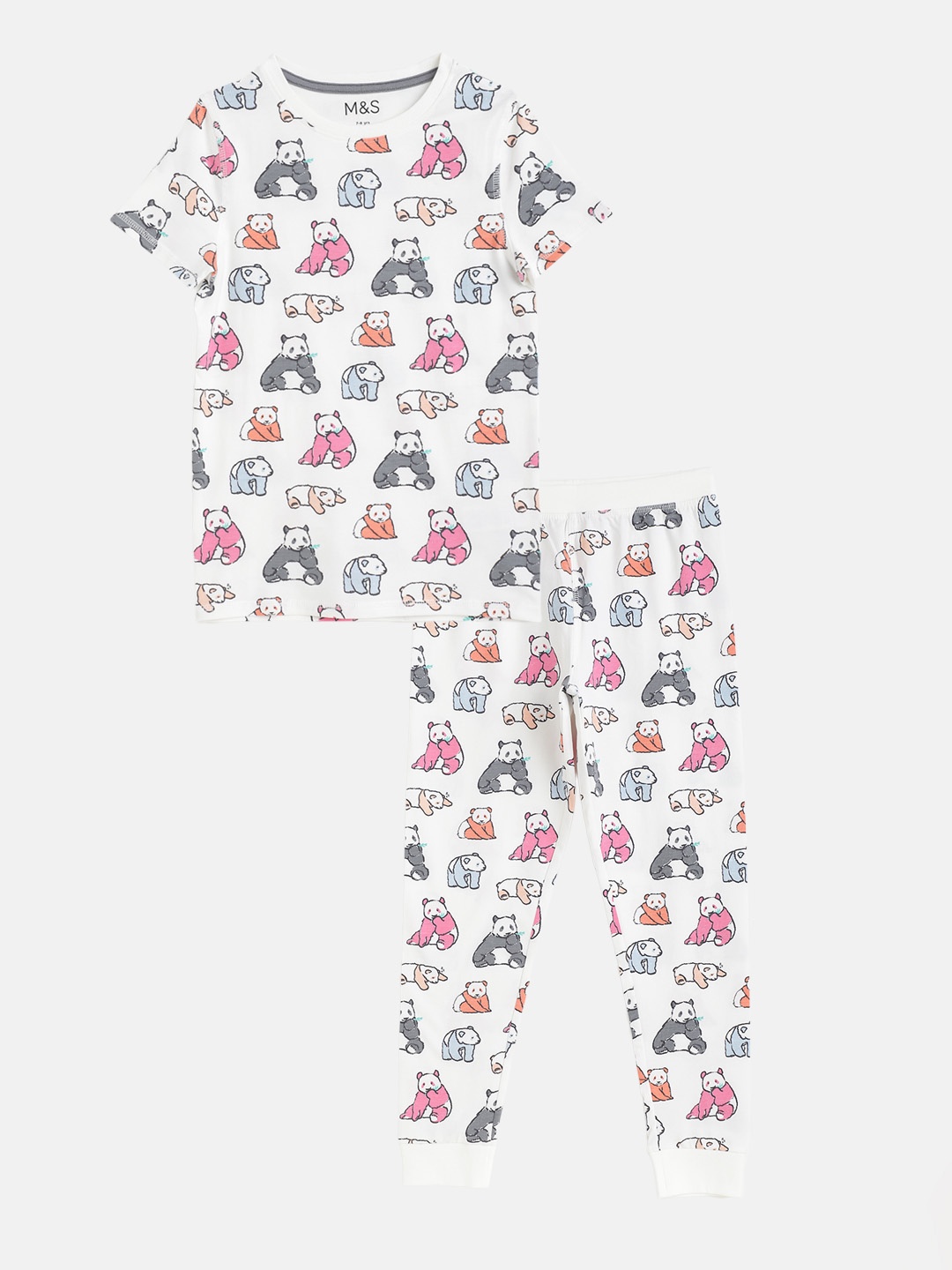 

Marks & Spencer Girls White & Pink Conversational Print Skinny Fit Night suit