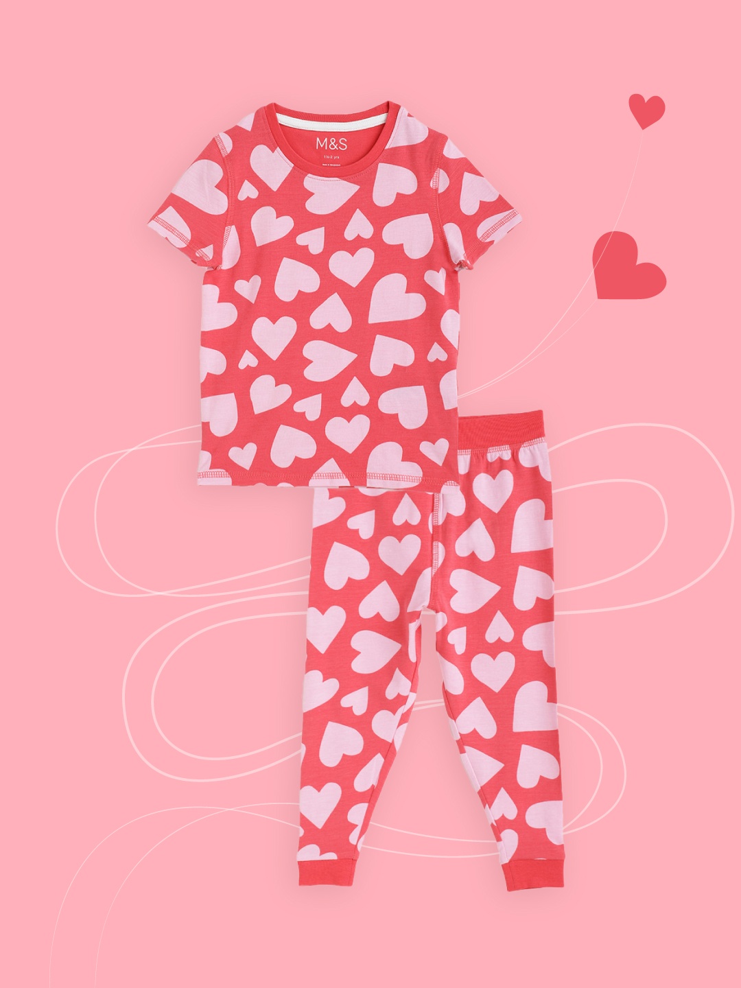 

Marks & Spencer Girls Pink Heart Print Skinny Fit Night suit