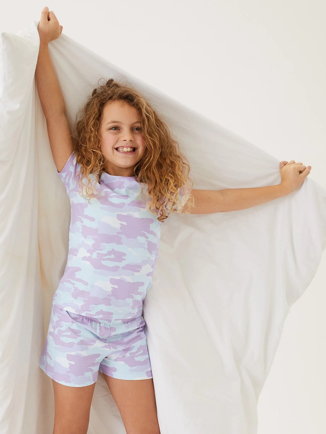 

Marks & Spencer Girls Purple & Blue Camouflage Print Pure Cotton Pyjama Set