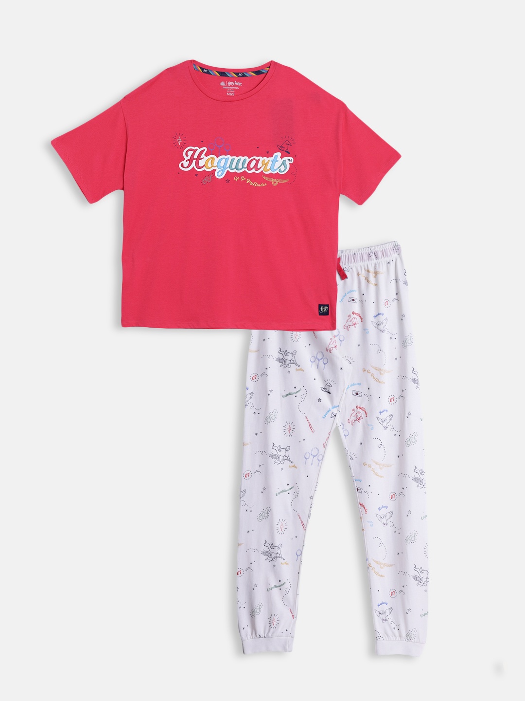 

Marks & Spencer Girls Pink & White Harry Potter Print Cotton Pyjama Set