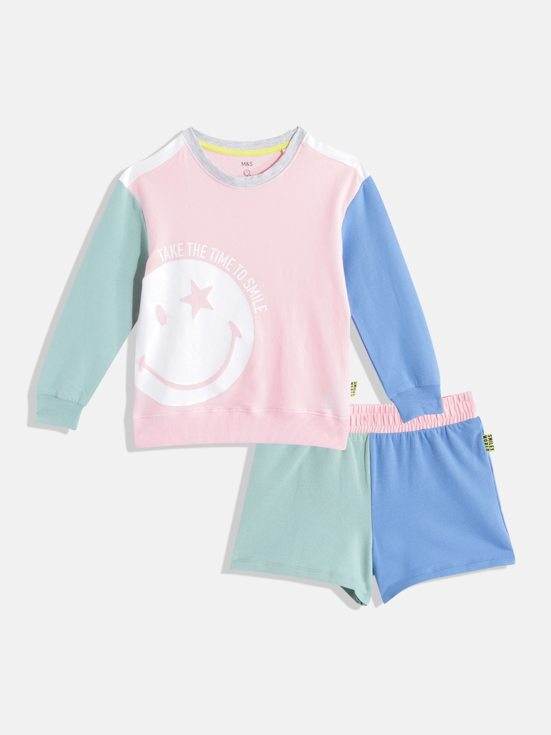 

Marks & Spencer Girls Pink & Blue Graphic Printed Shorts Set