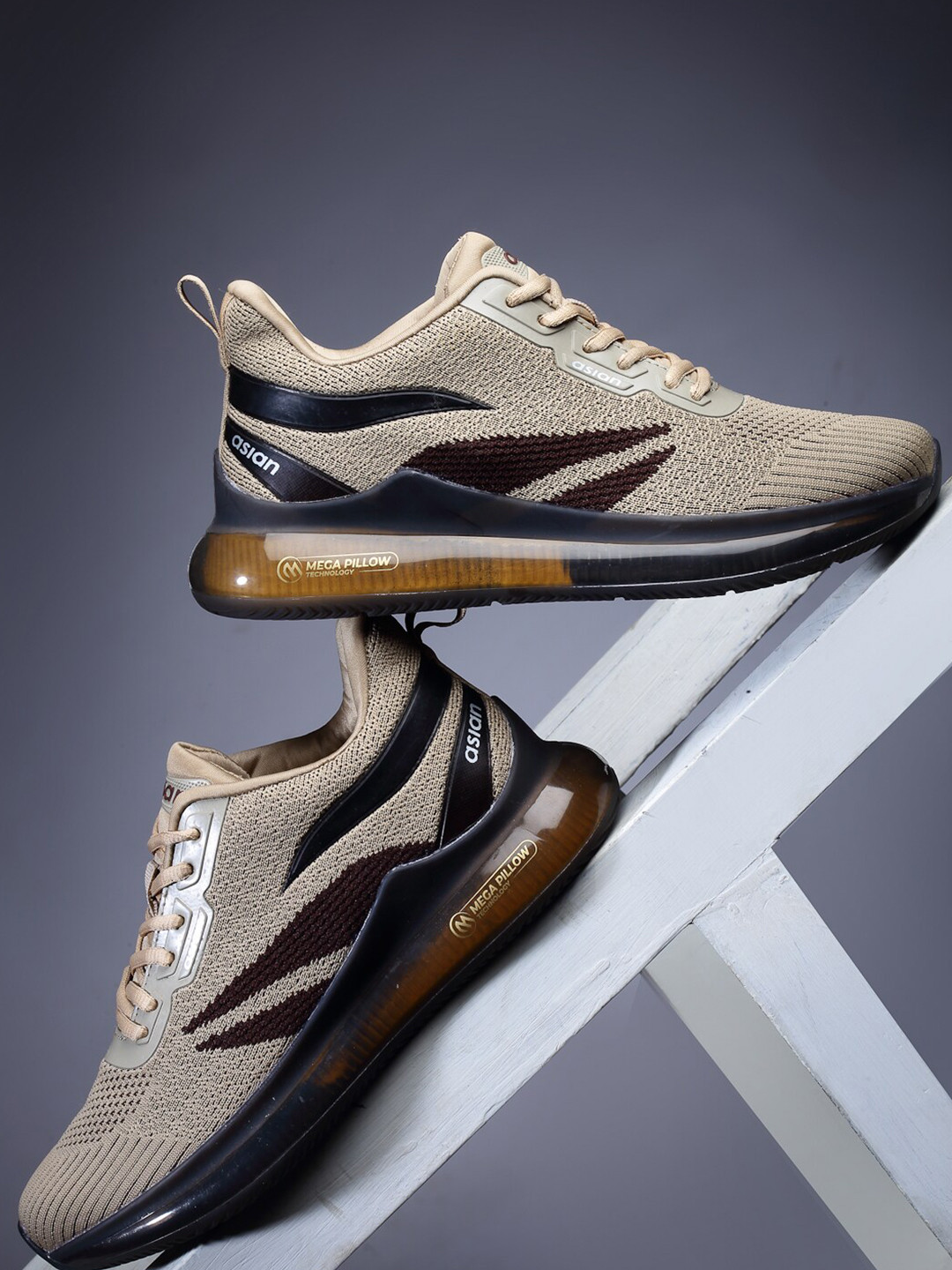 

ASIAN Men Beige Mesh Running Non-Marking Shoes