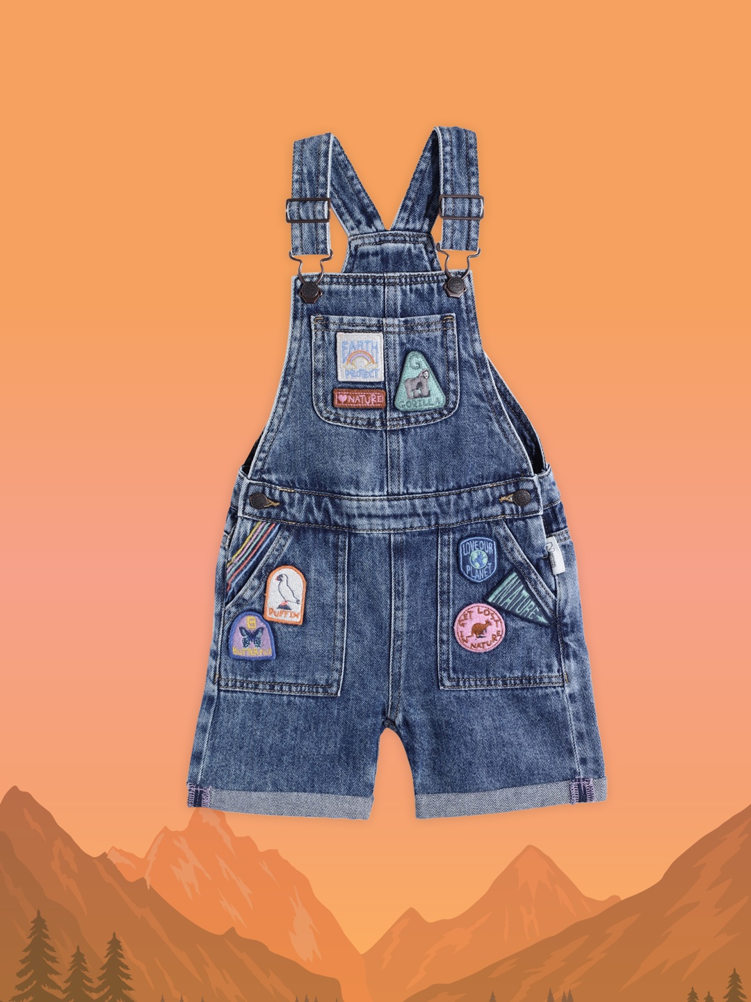 

Marks & Spencer Girls Blue Solid Denim Dungaree with Applique Detail