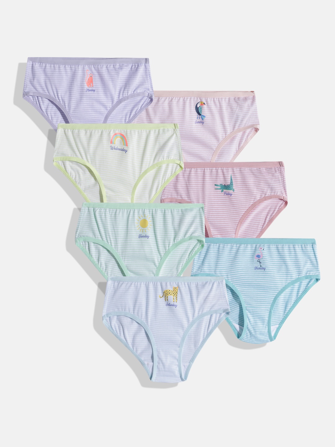 

Marks & Spencer Girls Pack of 7 Striped MidRise Knickers with Printed Detail T711880DMULTI, Multi