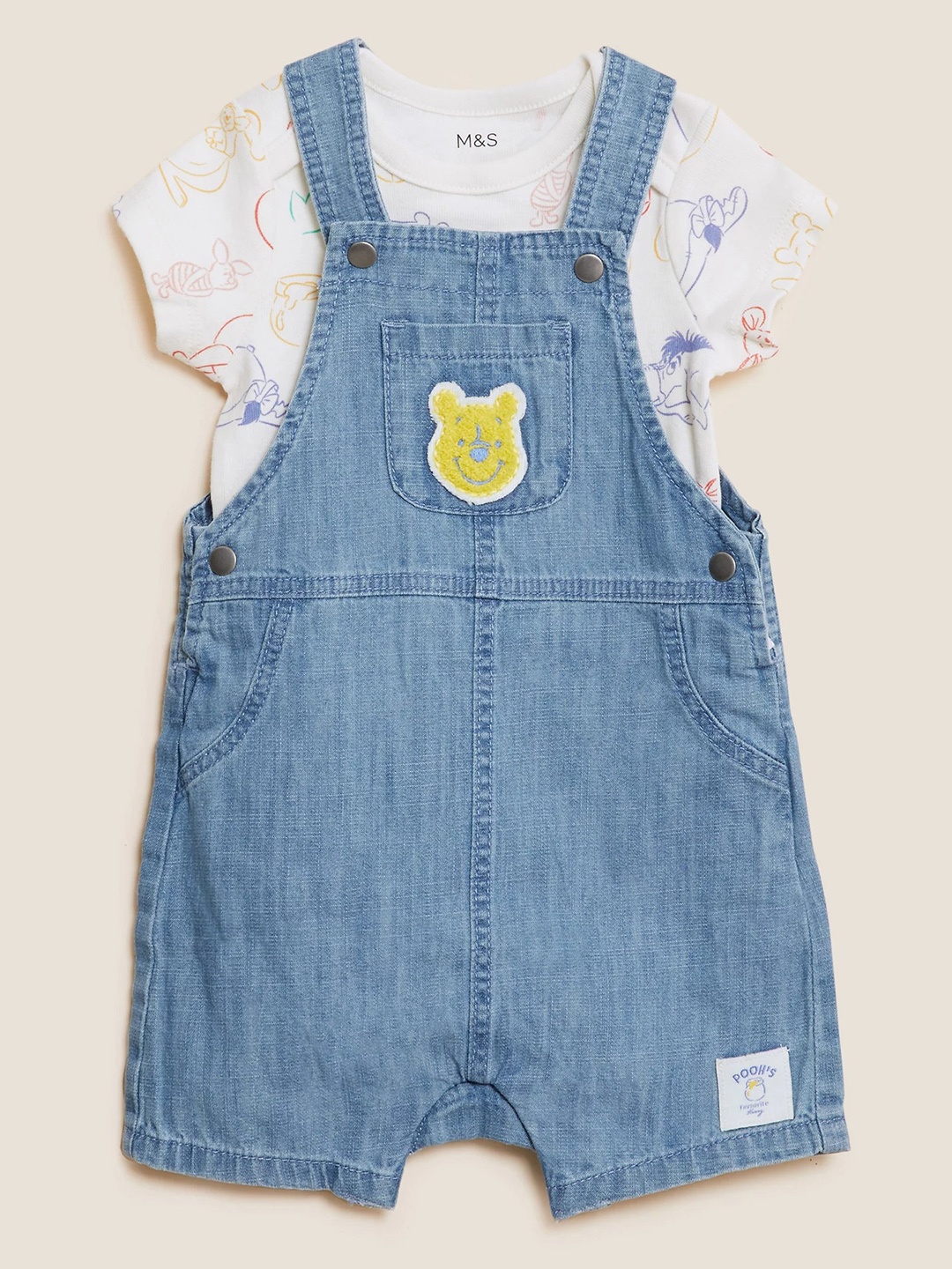 

Marks & Spencer Unisex Kids Blue & White Winnie The Pooh Cotton Bodysuit with Dungaree