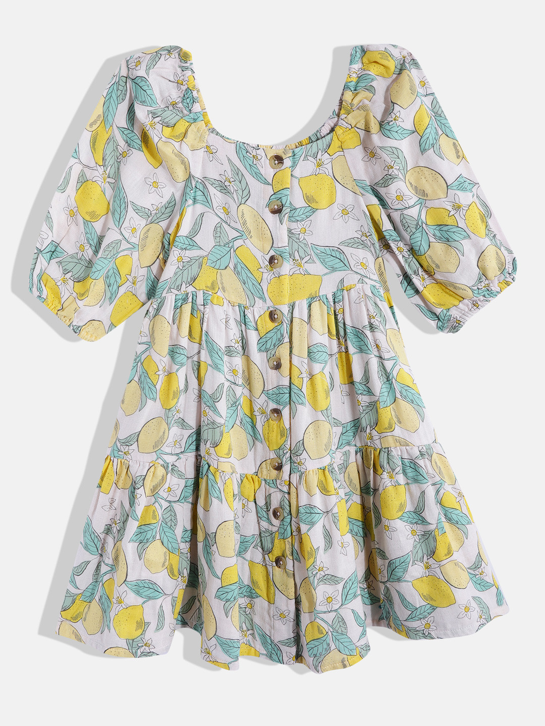 

Marks & Spencer Girls Off-White & Yellow Lemon Print Pure Cotton Fit & Flare Dress