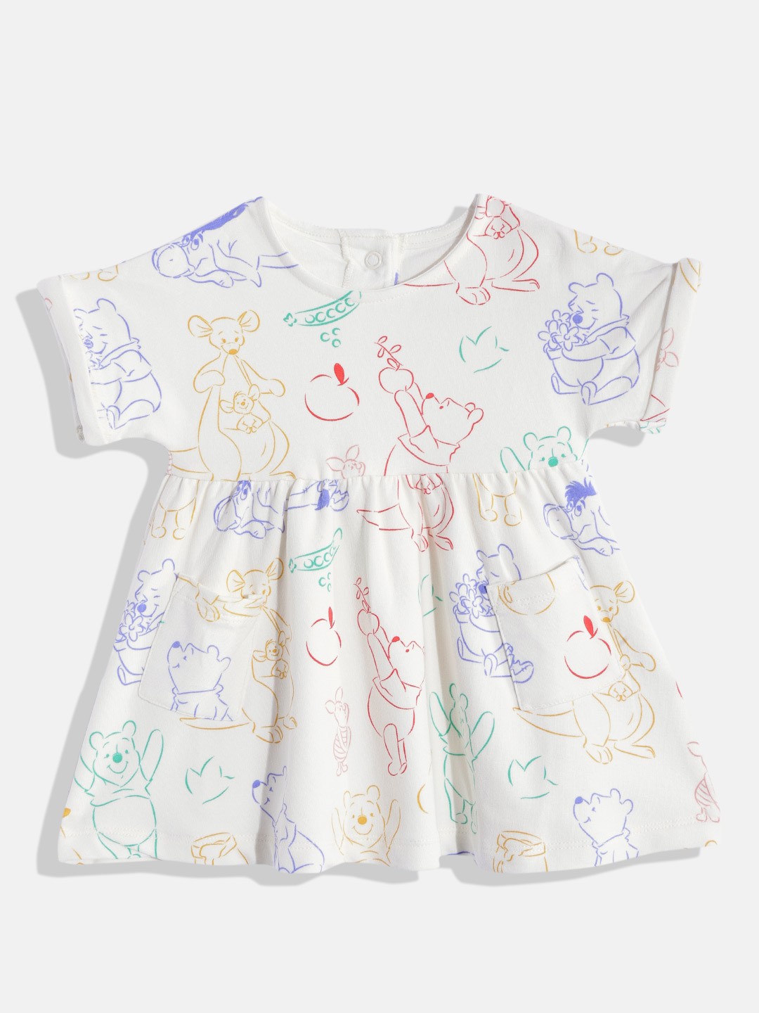 

Marks & Spencer Girls White & Blue Cartoon Print Fit & Flare Dress