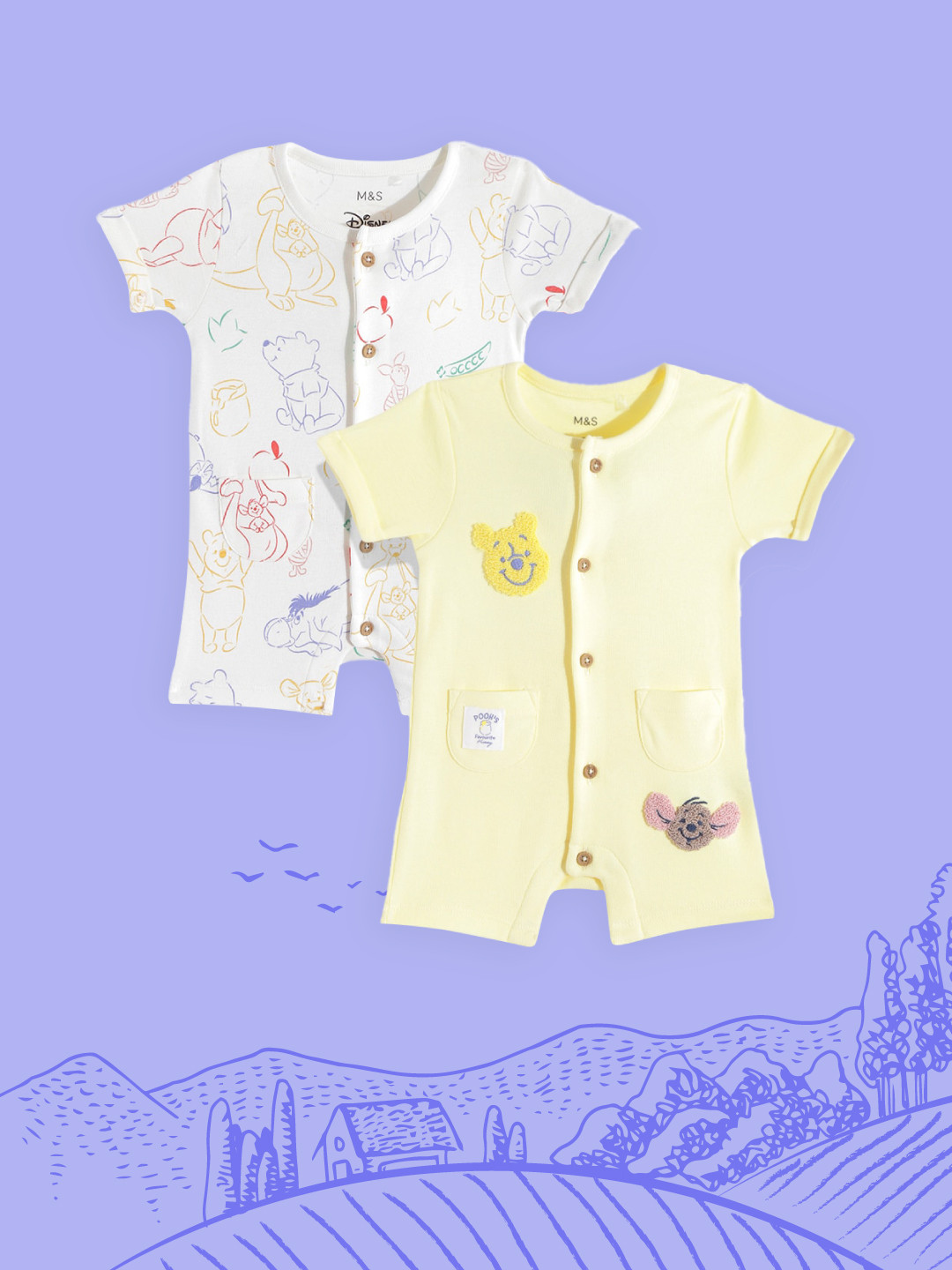 

Marks & Spencer Kids Pack of 2 Cotton Rompers, Yellow