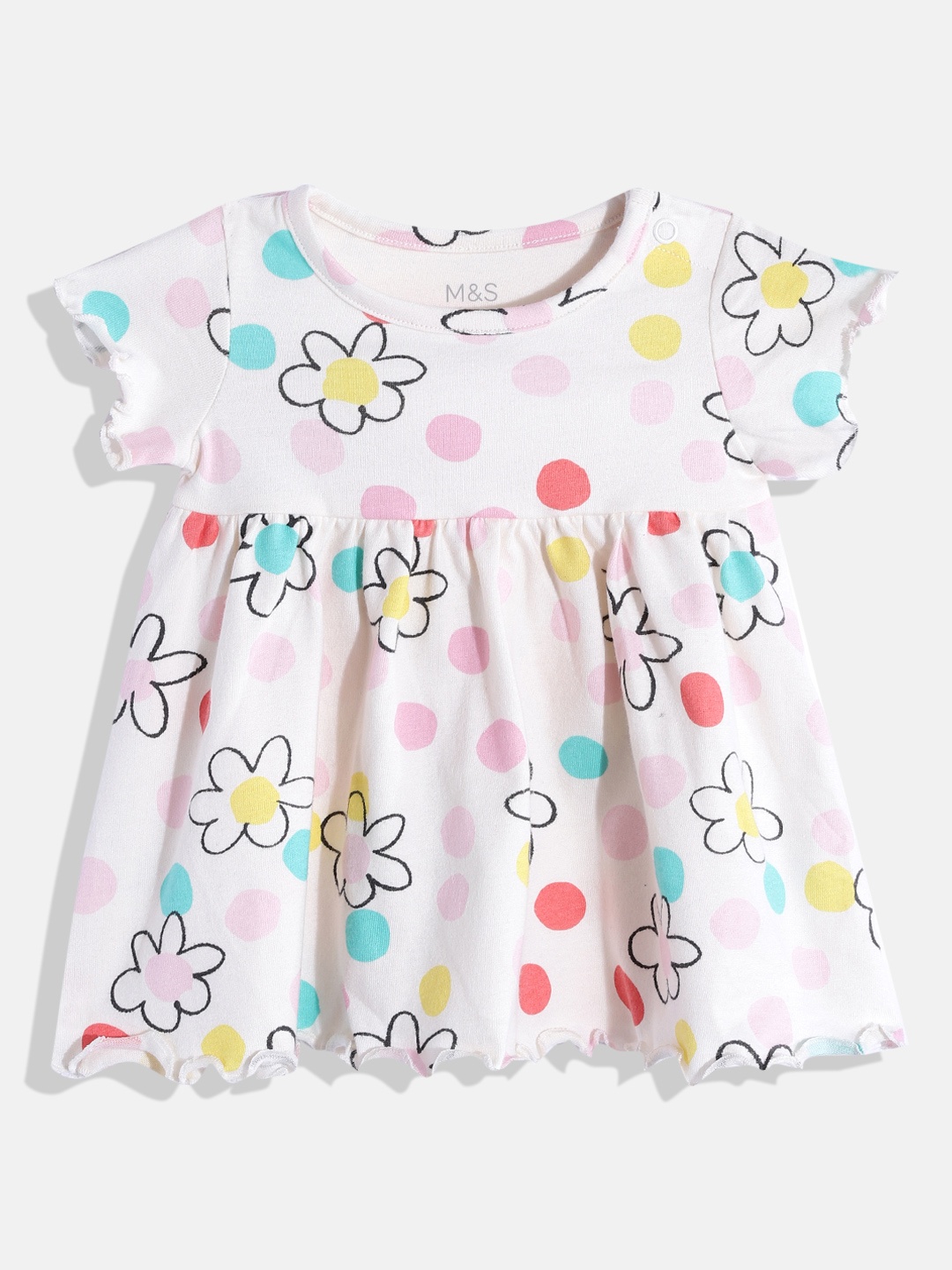 

Marks & Spencer Girls Off White & Pink Floral Print Cotton Fit & Flare Dress