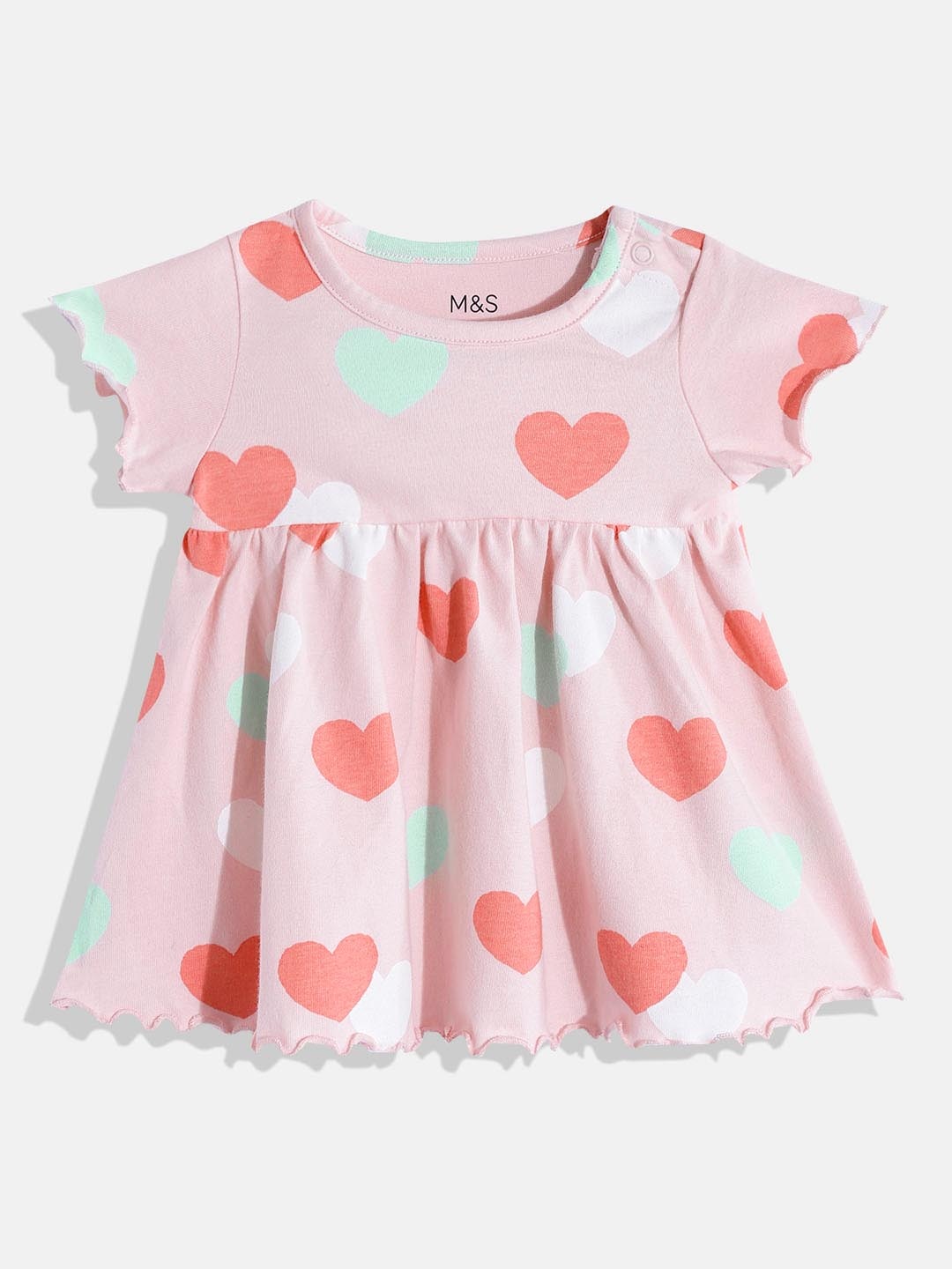 

Marks & Spencer Girls Pink & Green Heart Print Cotton Fit & Flare Dress