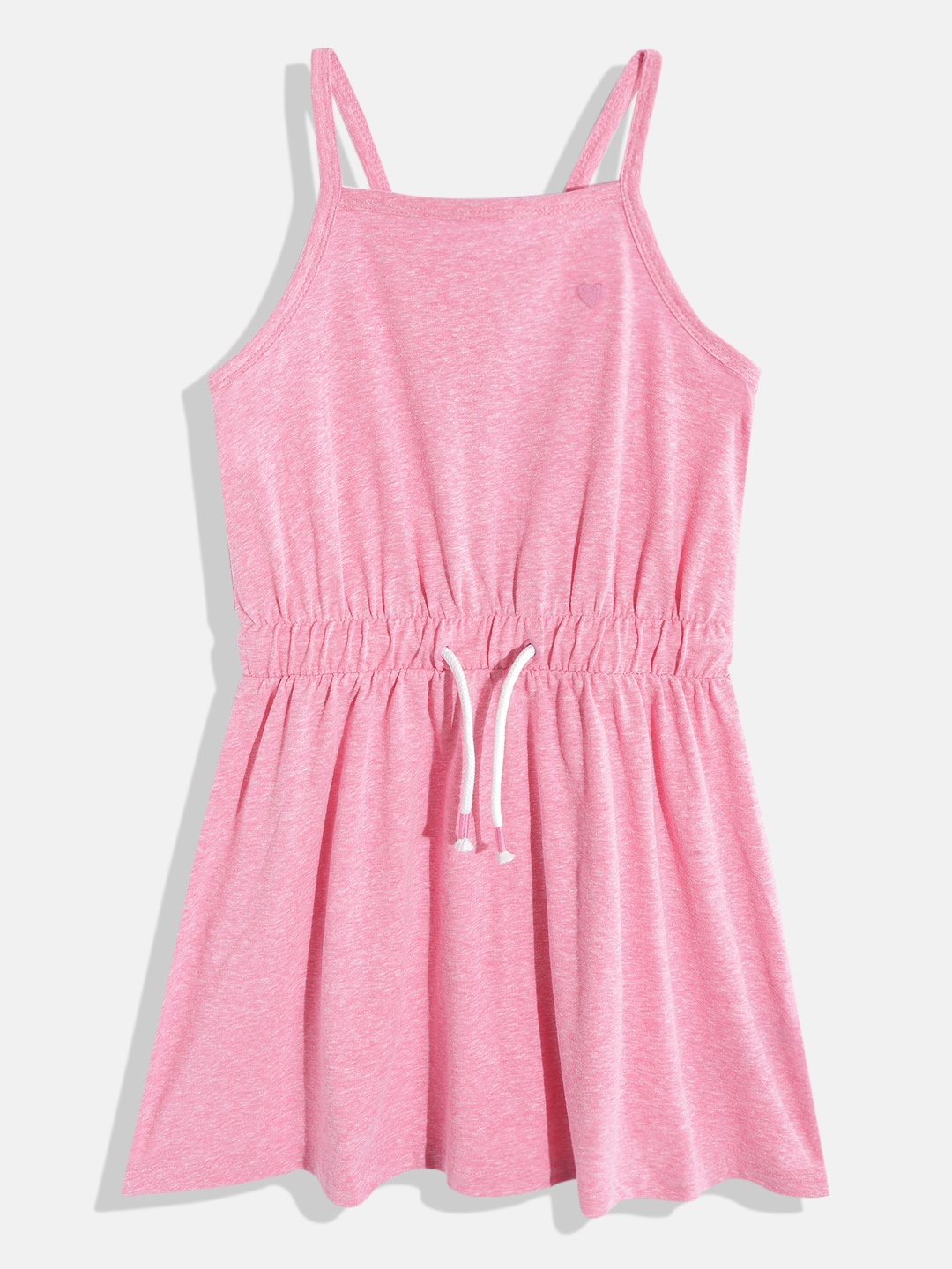 

Marks & Spencer Girls Pink Melange Effect Smocked Waist Tie-Ups Fit & Flare Dress