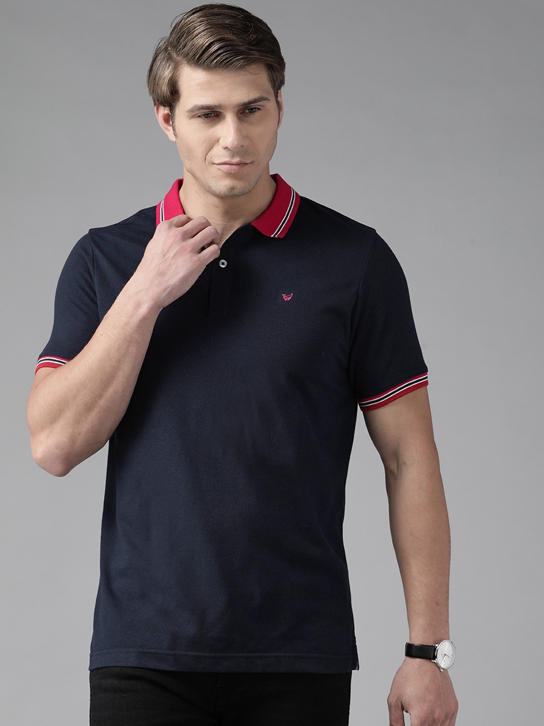 

Blackberrys Men Navy Blue Solid Polo Collar T-shirt