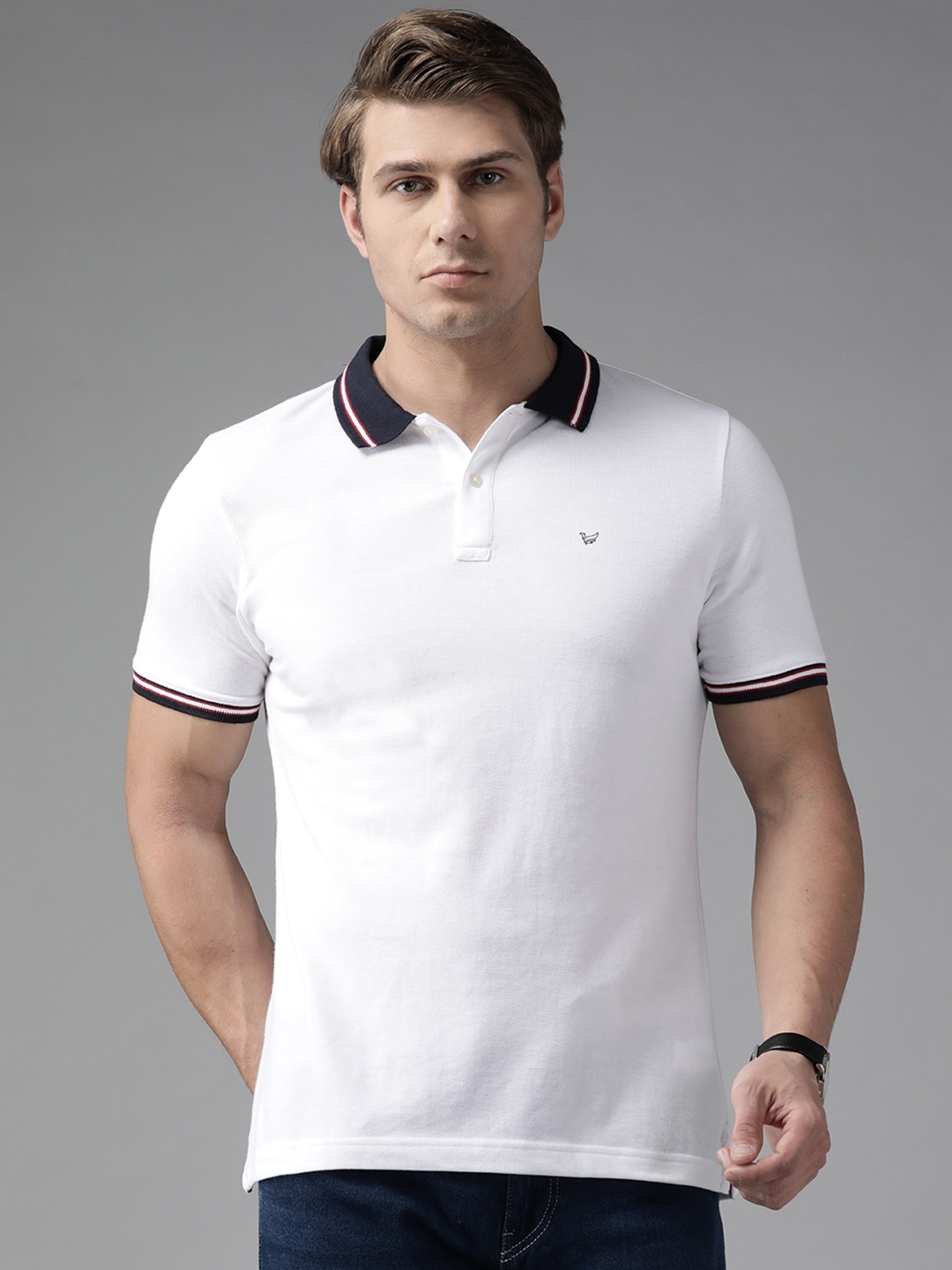 

Blackberrys Men White Solid Polo Collar T-shirt