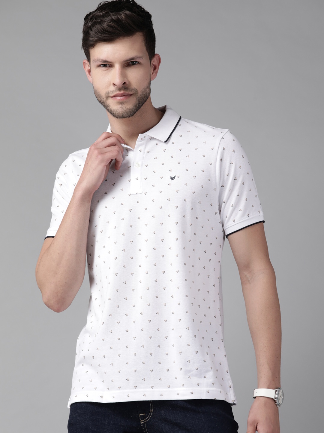 

Blackberrys Men White Printed Polo Collar T-shirt