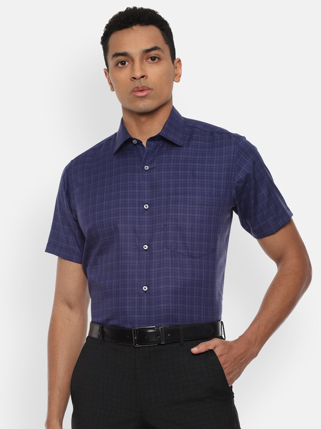 

Van Heusen Men Navy Blue Micro Checks Checked Formal Shirt