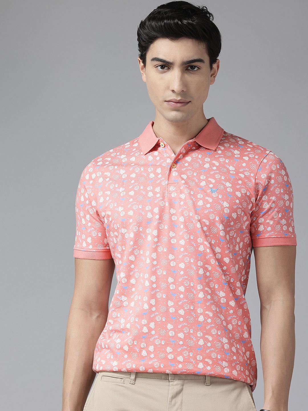 

Blackberrys Printed Pure Cotton Slim Fit Polo T-shirt, Pink