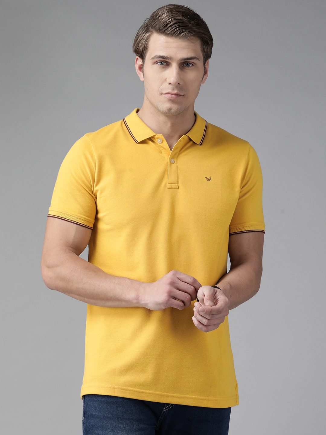 

Blackberrys Men Mustard Yellow Solid Polo Collar T-shirt