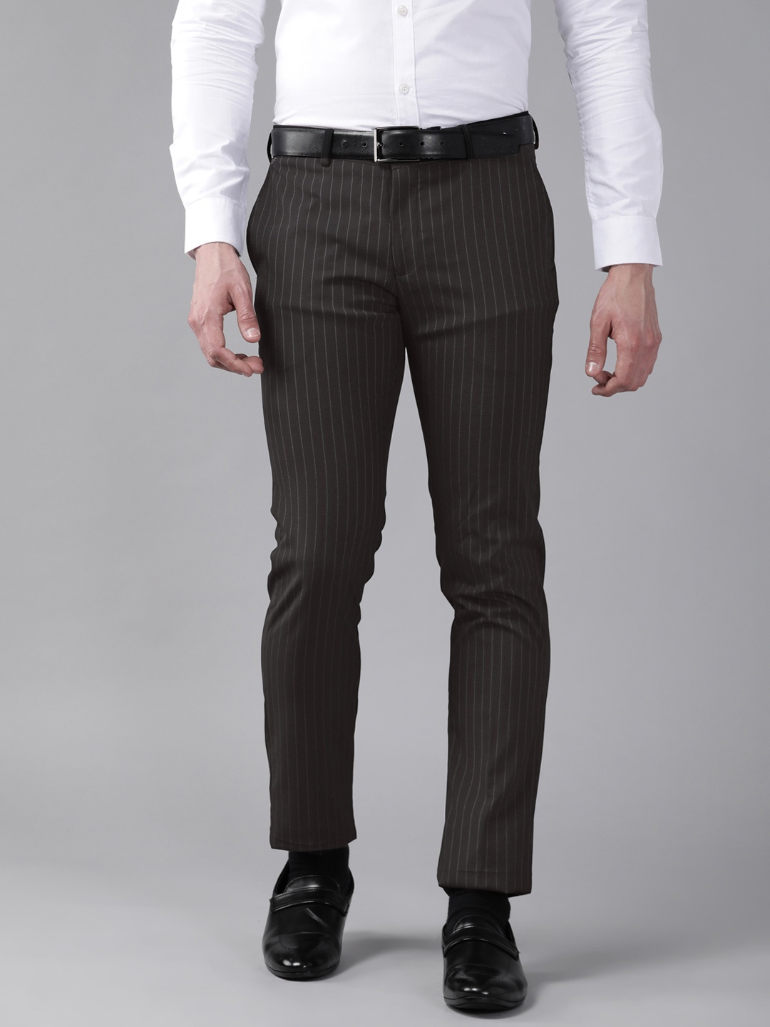 

Blackberrys Men Black Striped B-91 Skinny Fit Low-Rise Trousers