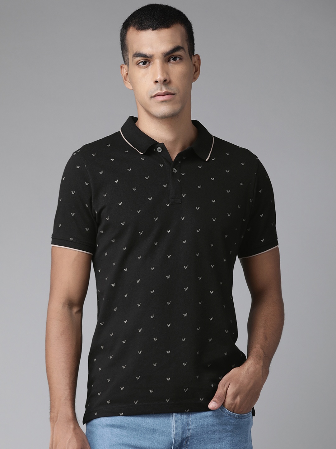 

Blackberrys Men Black Printed Polo Collar Slim Fit T-shirt