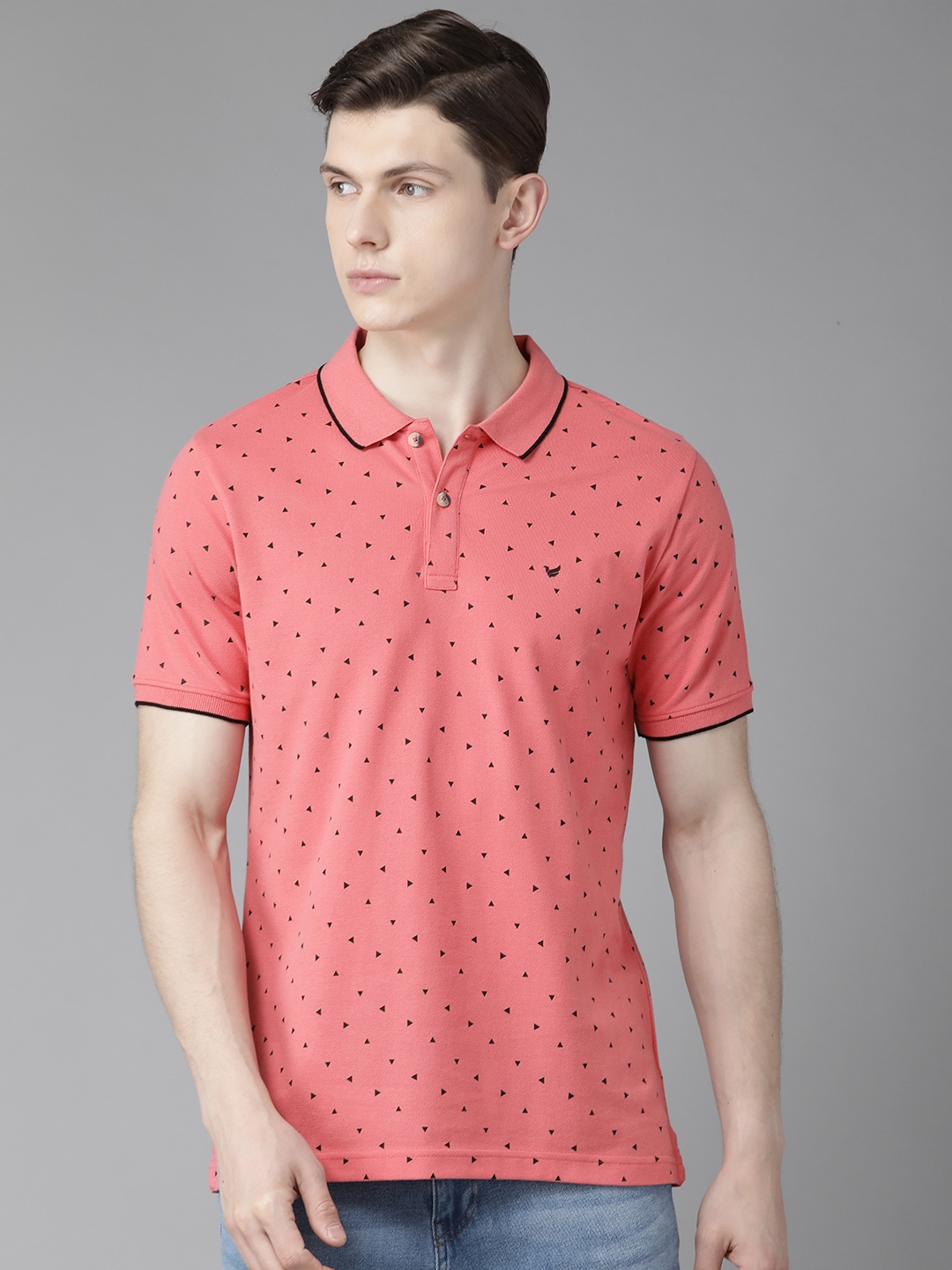 

Blackberrys Men Peach-Coloured Printed Polo Collar Slim Fit T-shirt