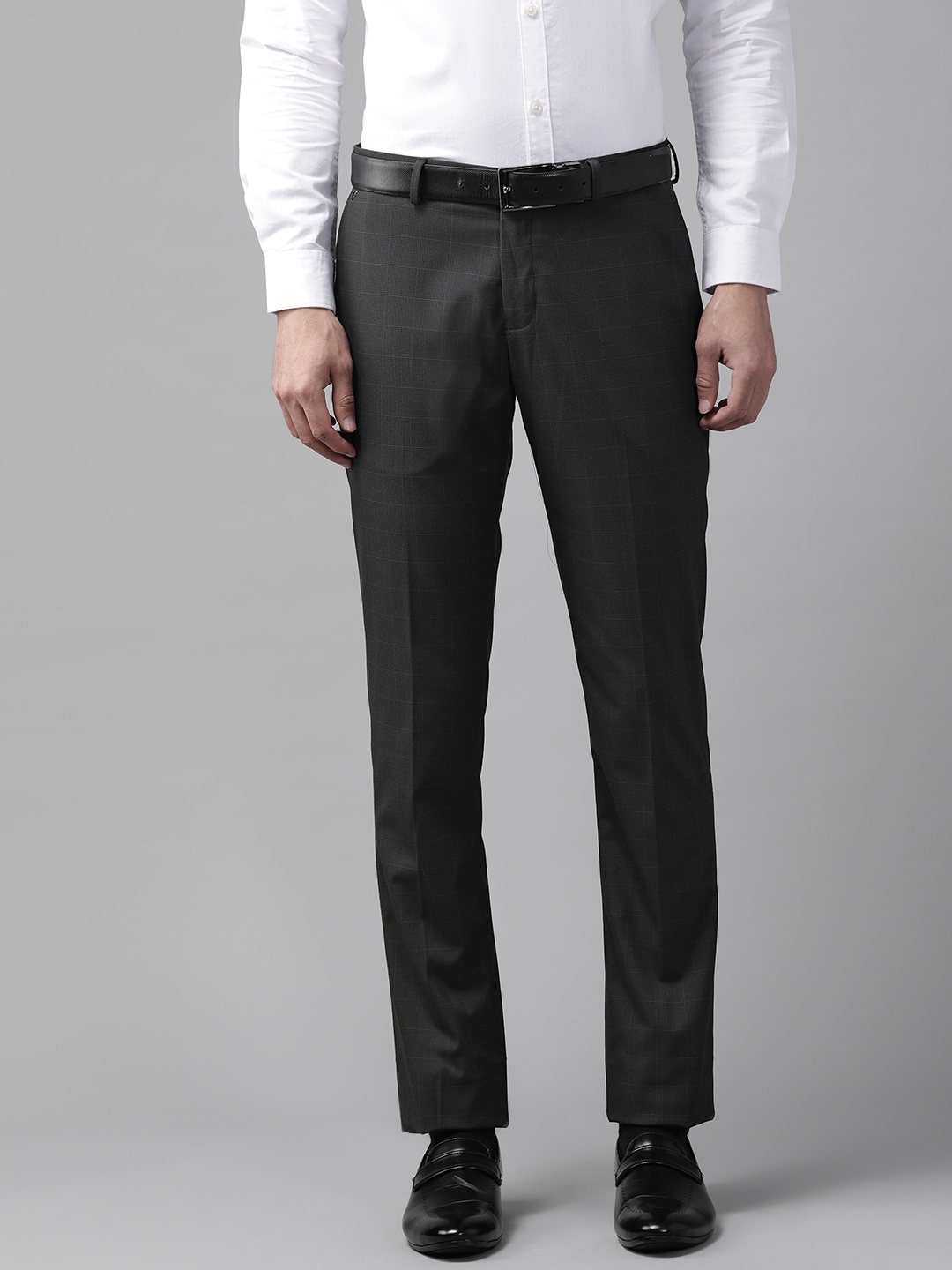 

Blackberrys Men Black & Charcoal Grey Checked B-95 Slim Fit Formal Trousers